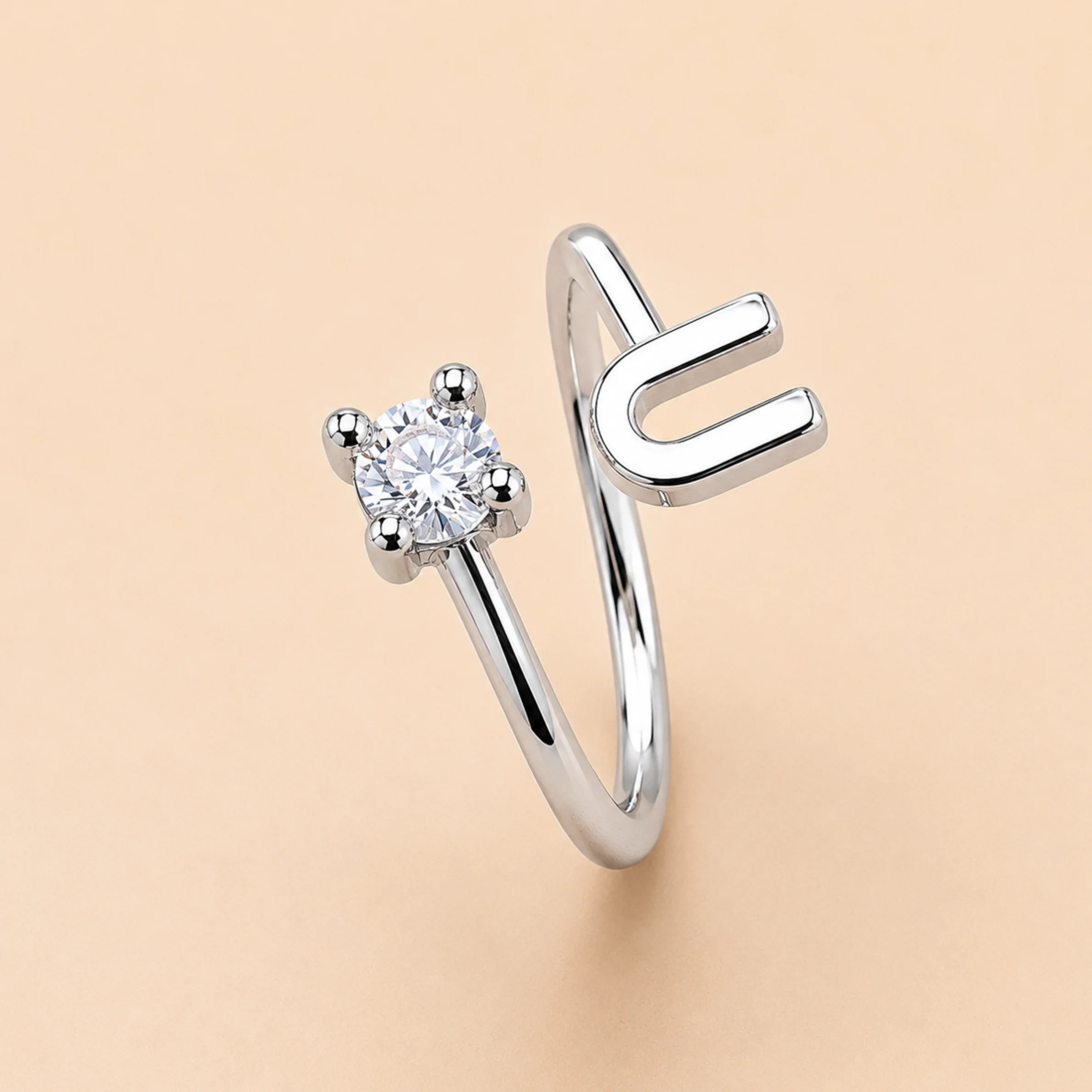 Modern Alphabet U Adjustable Ring