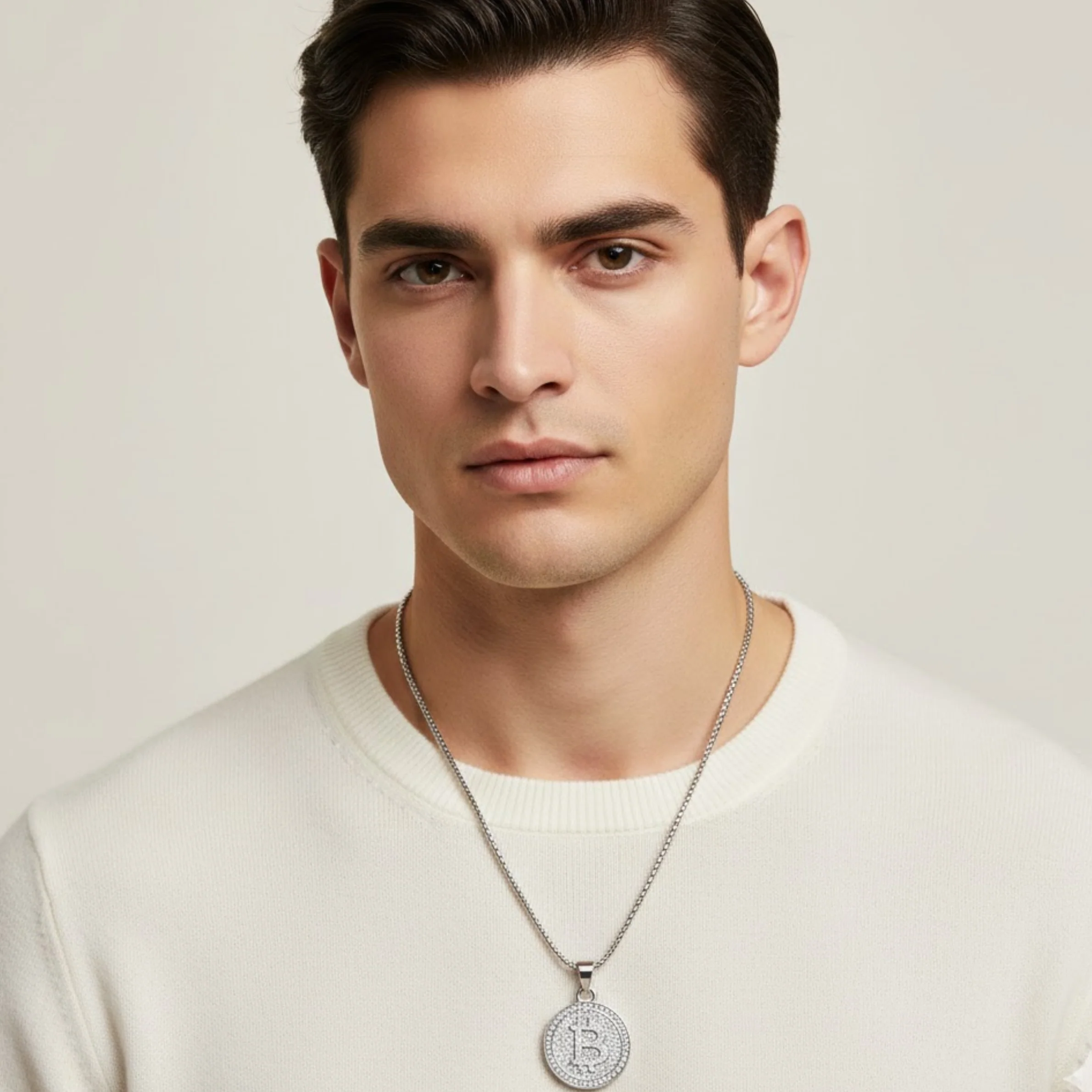 Men - Bitcoin Pendant Stainless Steel Necklace - Image 2