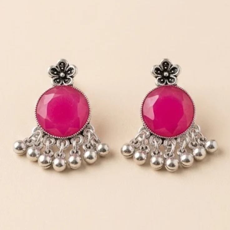 Moon Glow Chandbali Oxidised Earrings - Image 2