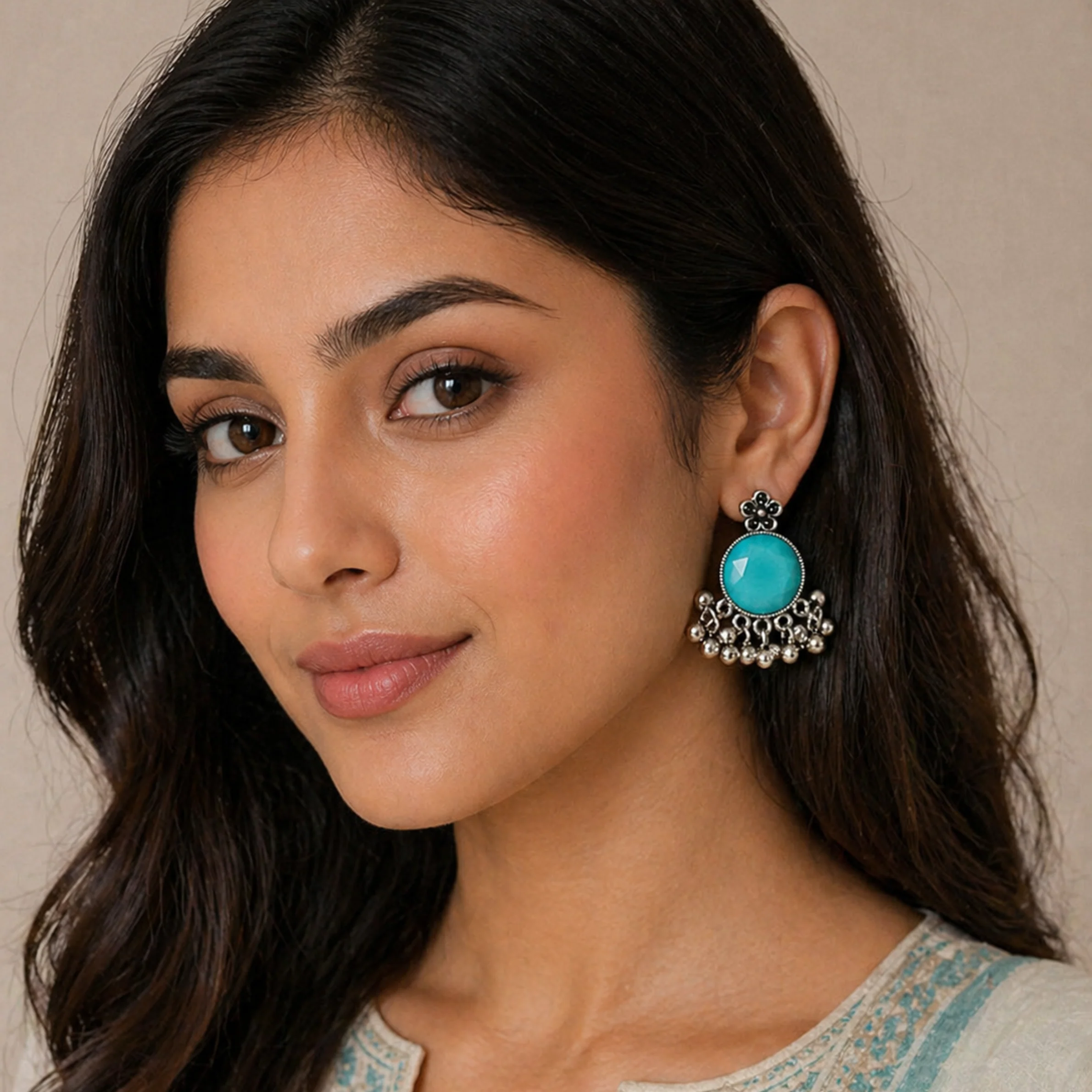 Moon Glow Chandbali Oxidised Earrings - Image 7