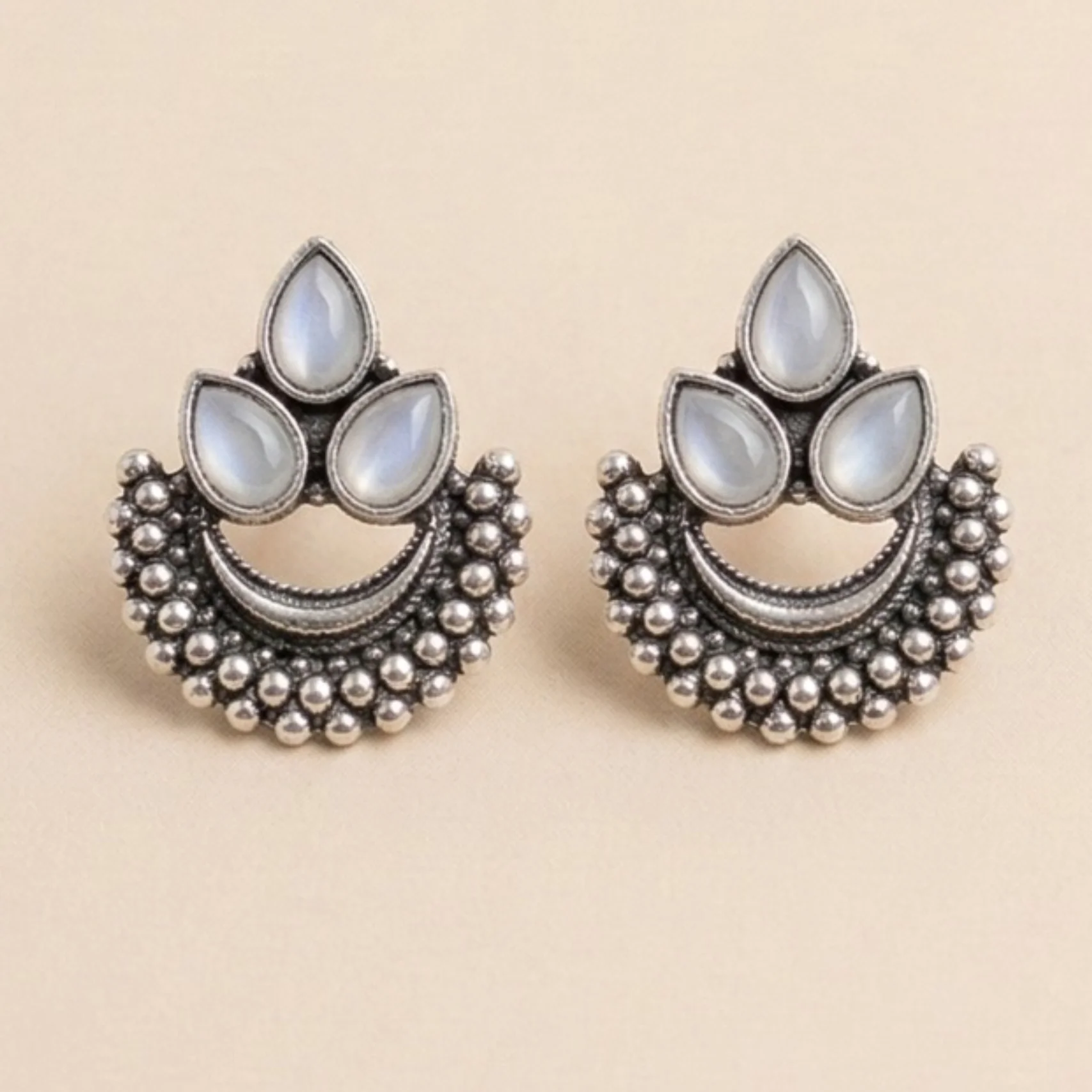 Moonstone Crown Oxidised Earrings - Image 3
