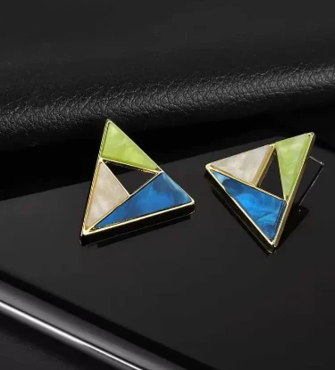 Multicolour Triangle Shape Stud Earring - Image 3