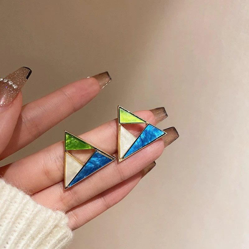 Multicolour Triangle Shape Stud Earring - Image 4
