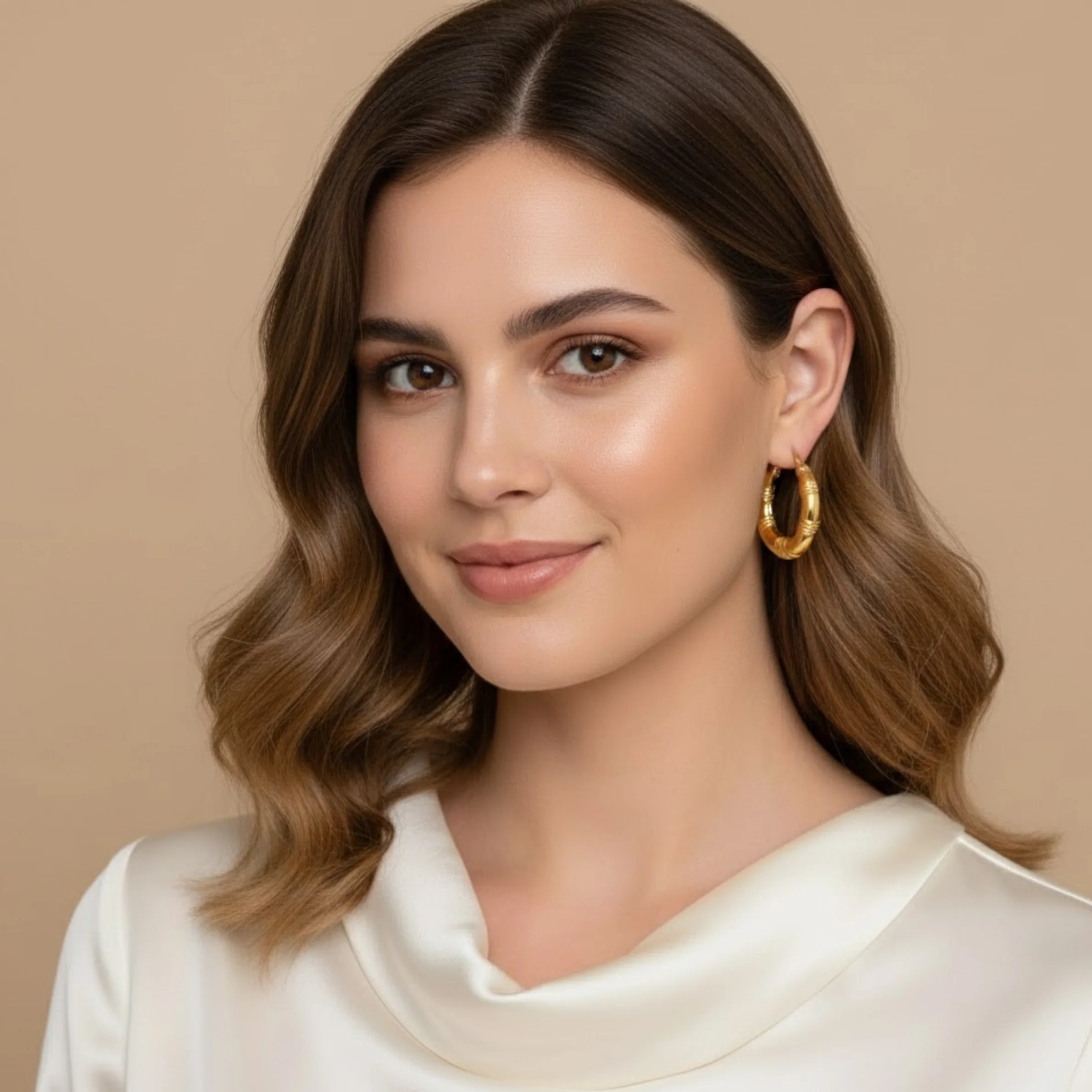 18K Gold Plated Noira Luxe Hoops Earrings - Image 2