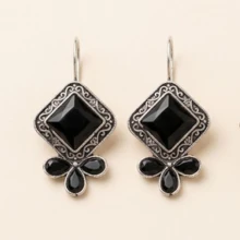 Onyx Grace Square Oxidised Earrings