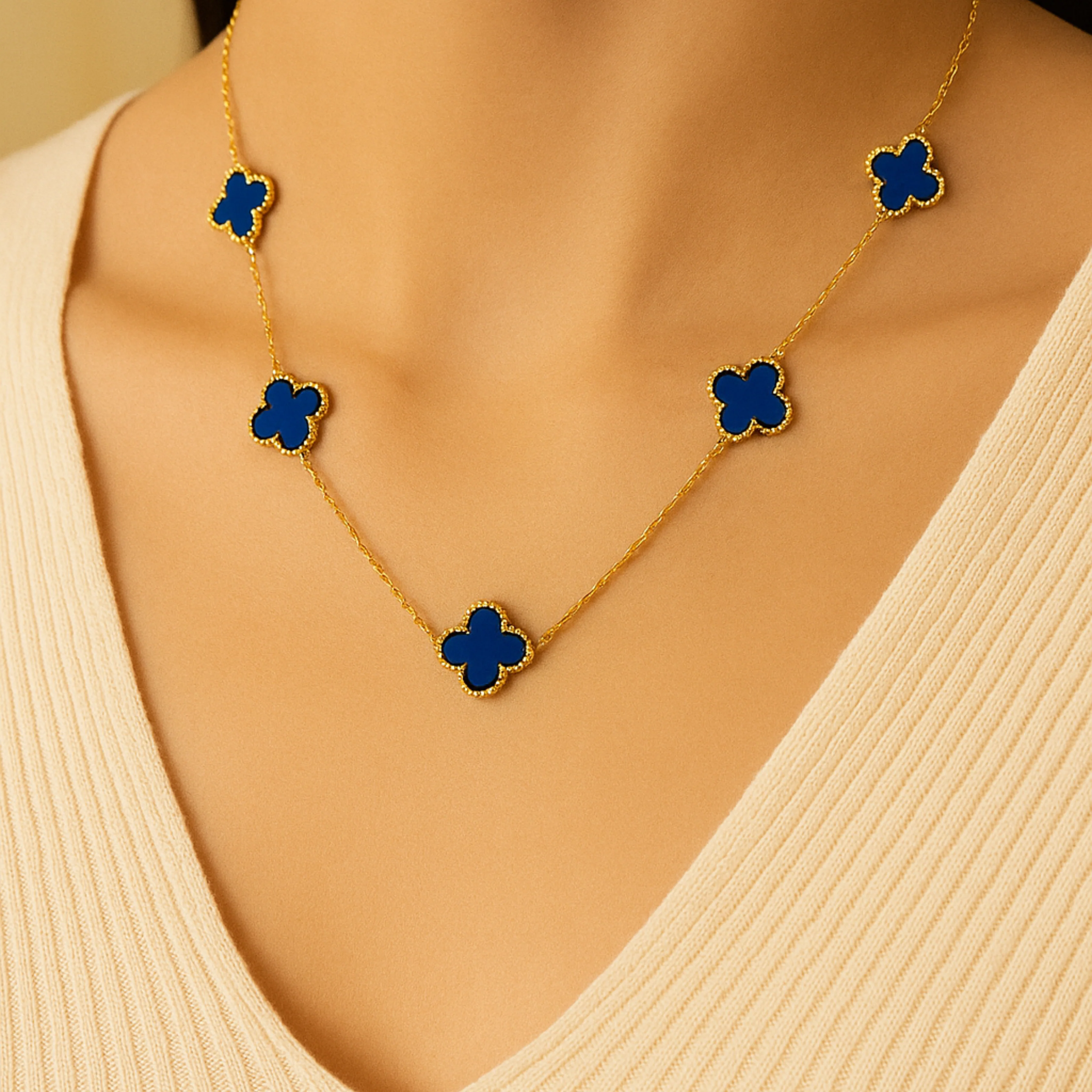 18k Gold Plated Opulent Bloom Clover Anti Tarnish Necklace - Image 2