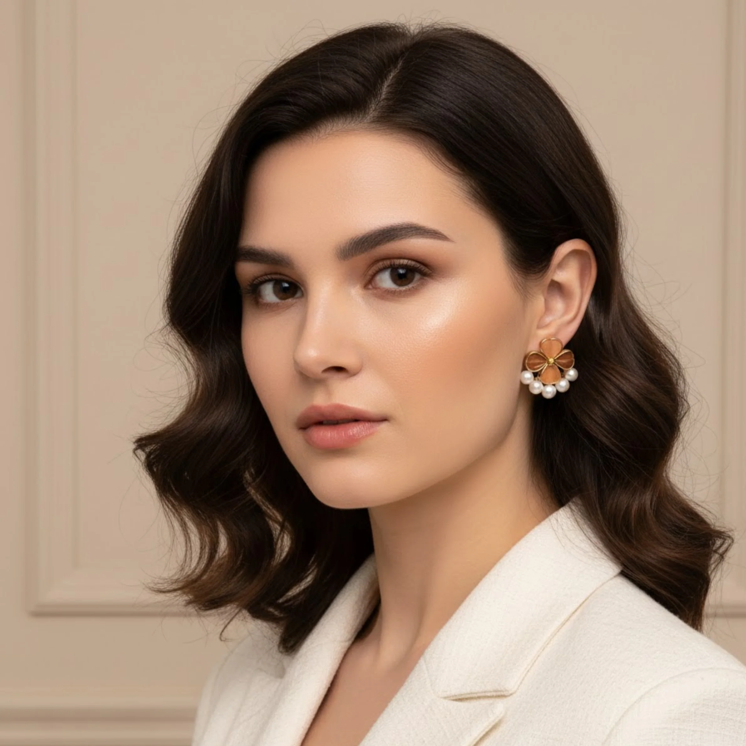 Orange Floral Rhinestone Earrings - Image 2