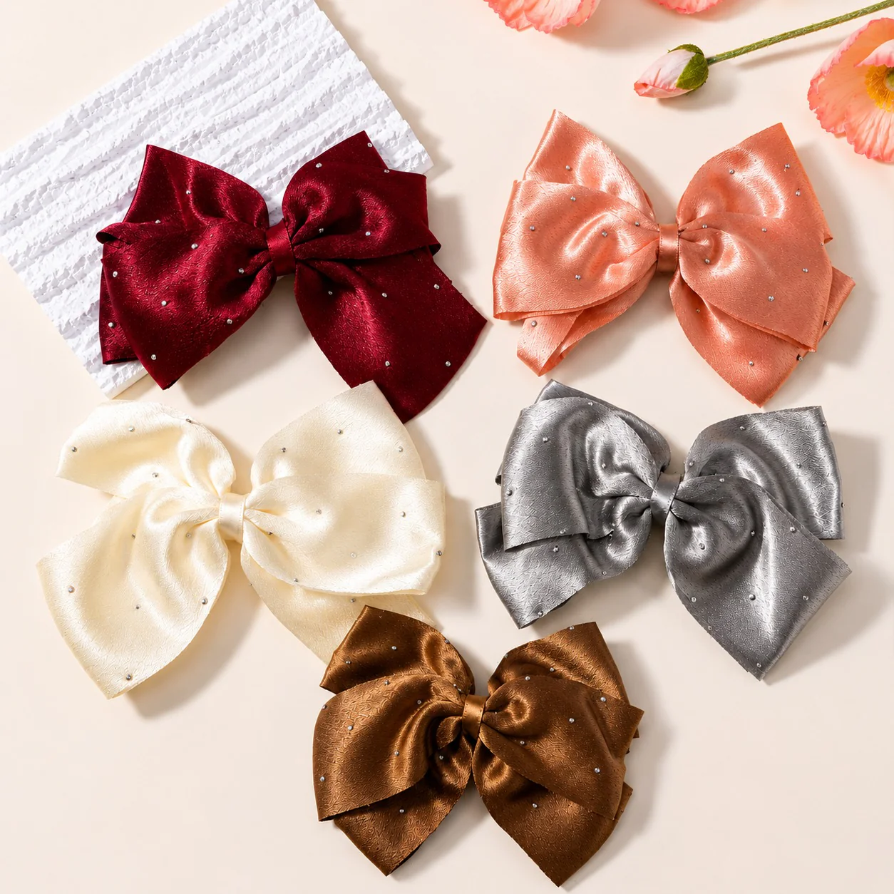 Peach Sparkle Satin Hair Bow Set of 5