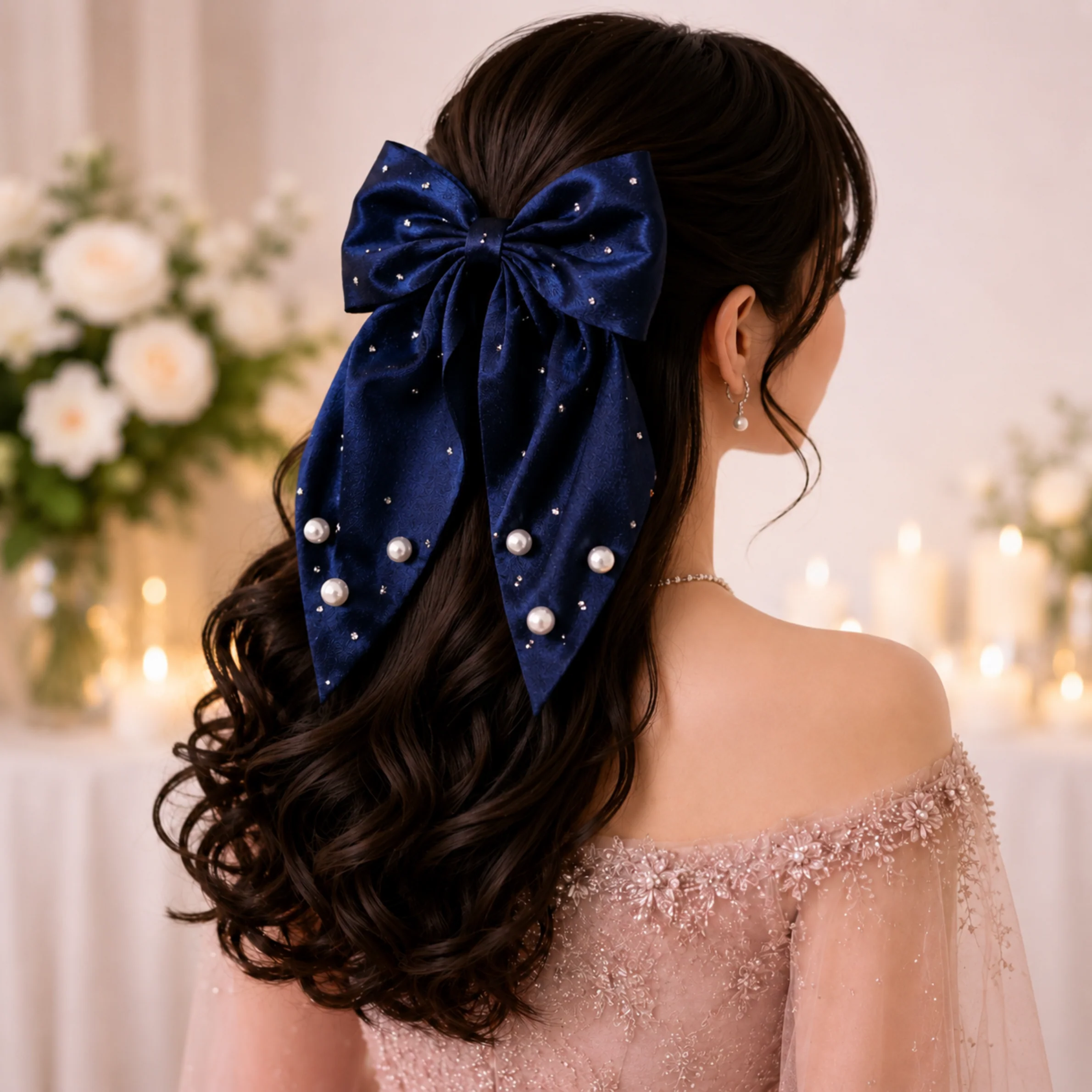 Midnight Pearl Luxe Hair Bow Set of 2 - Image 2