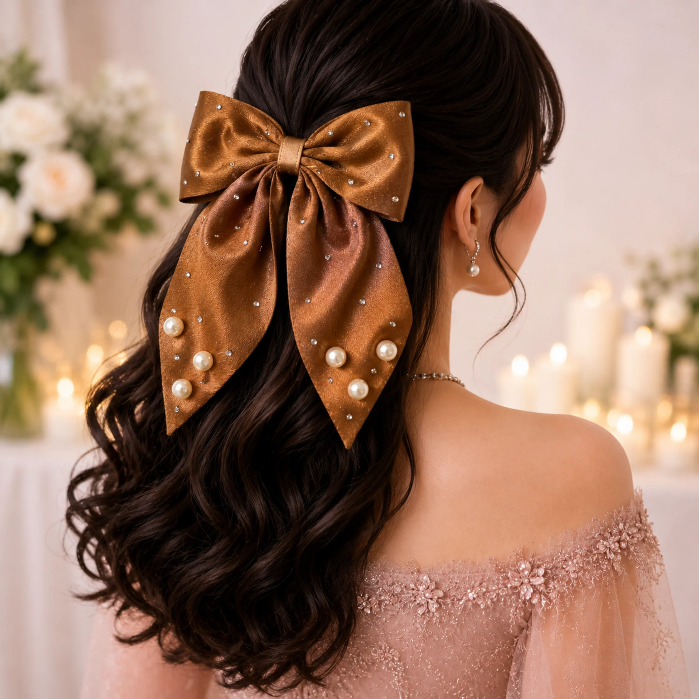 Midnight Pearl Luxe Hair Bow Set of 2 - Image 3
