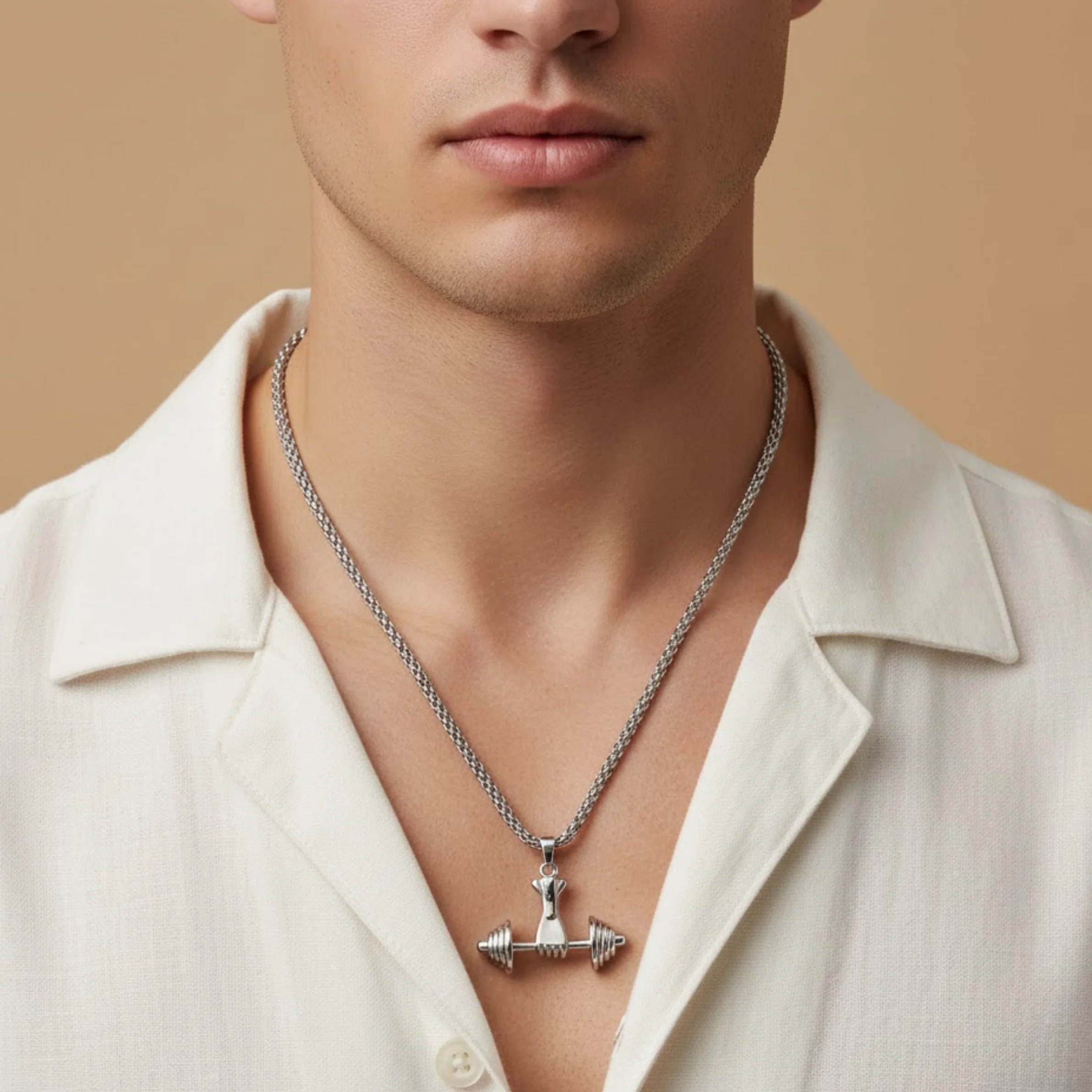 Men - Dumbbell Pendant Stainless Steel Necklace - Image 2