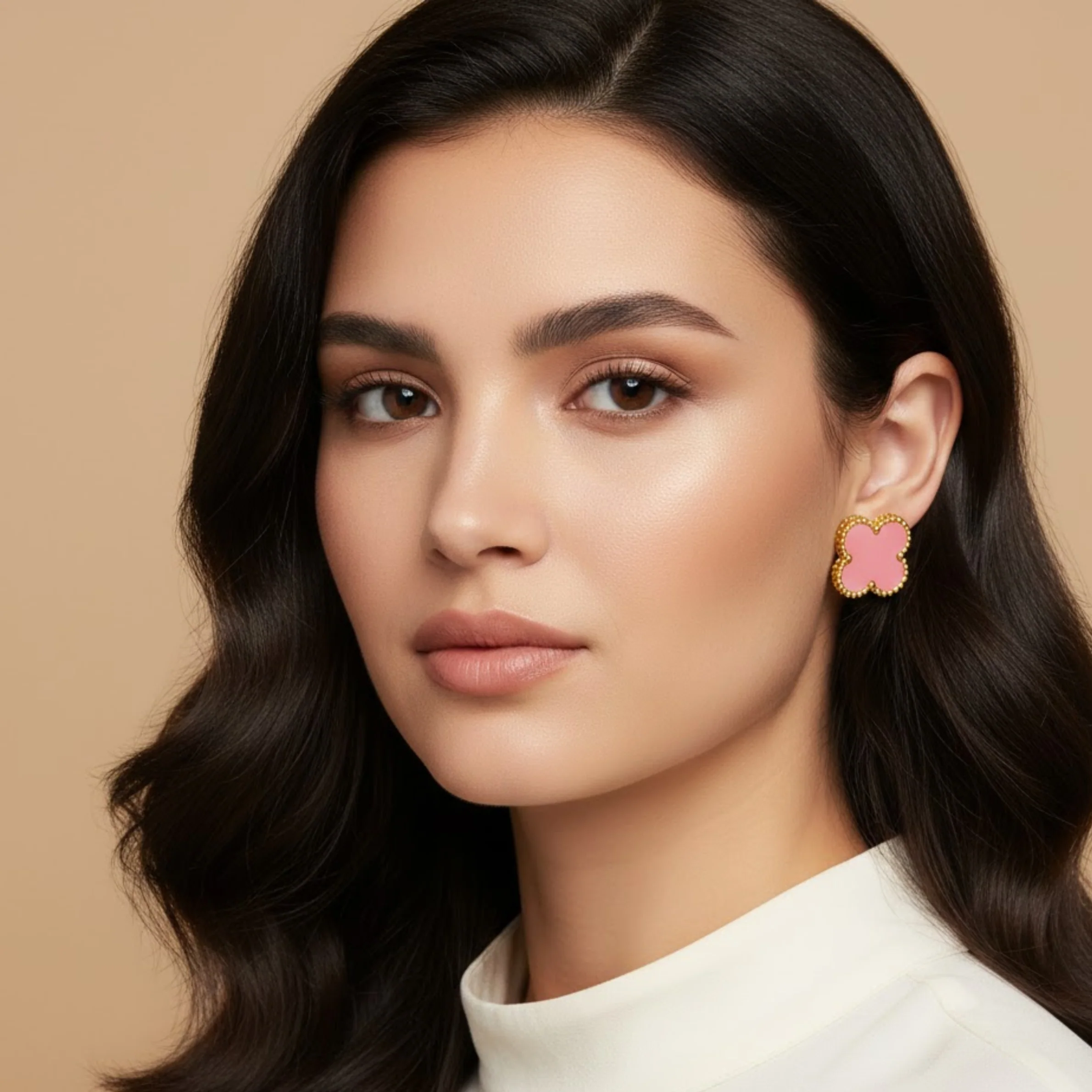Pink Clover Anti Tarnish Stud Earrings - Image 2