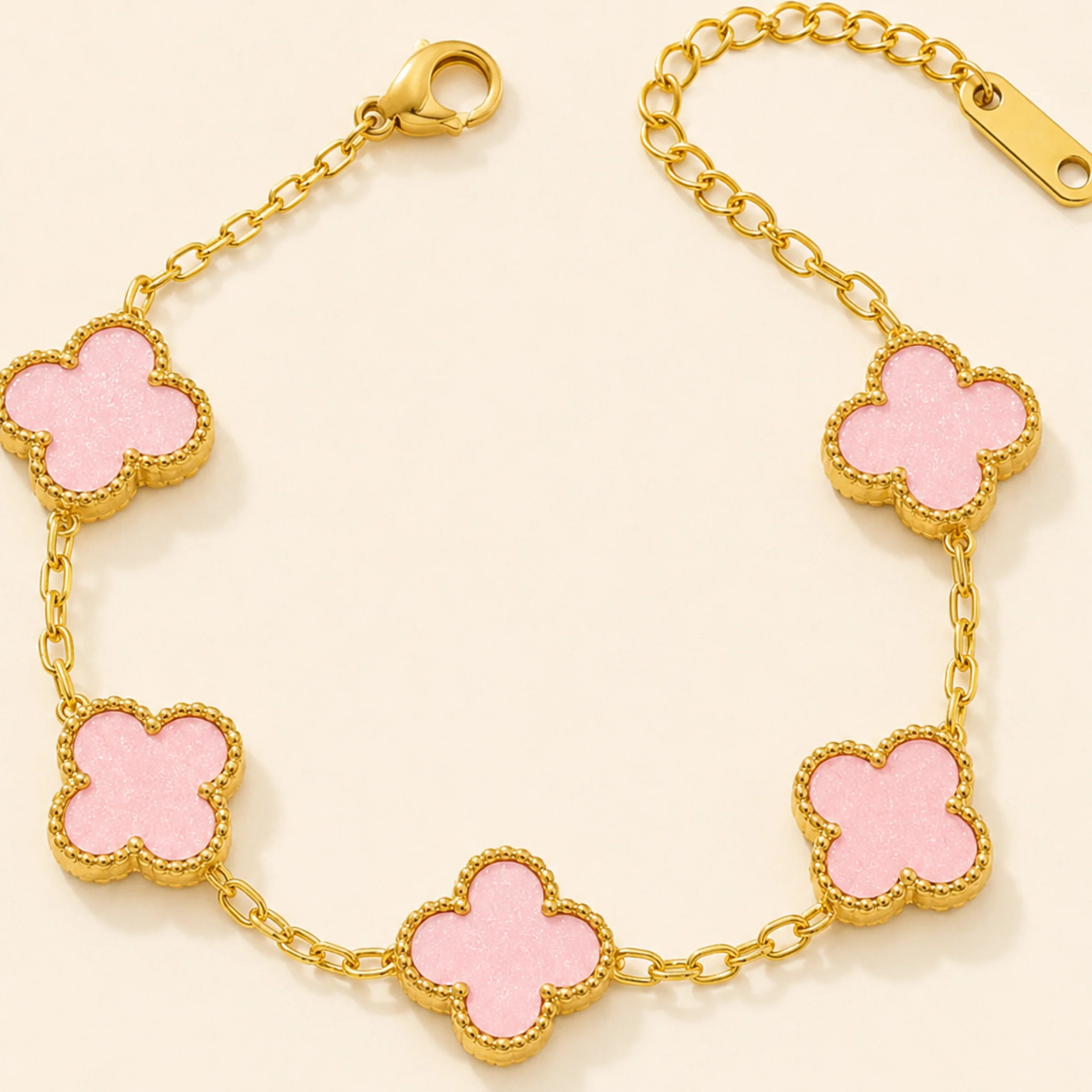 Anti Tarnish Pink Flower Bracelet