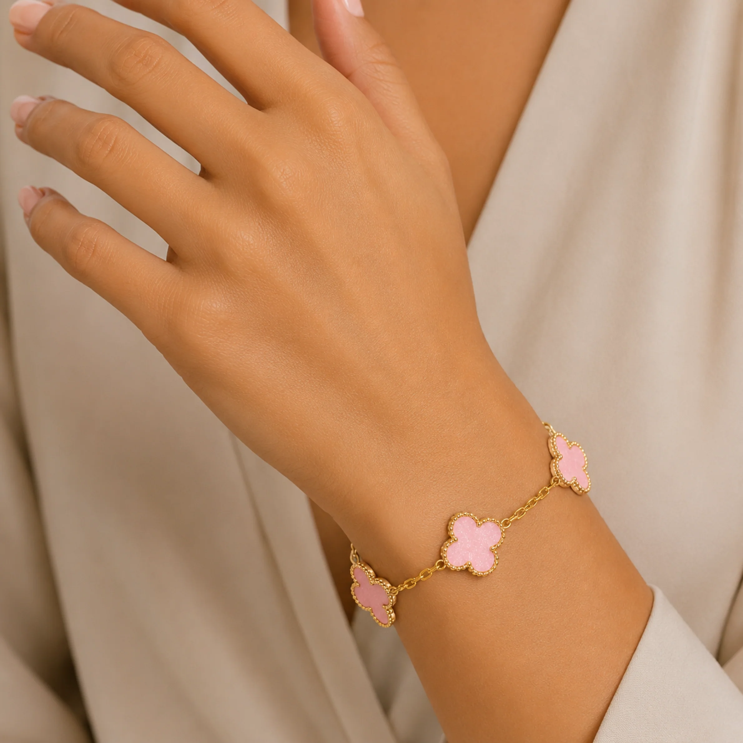 Anti Tarnish Pink Flower Bracelet - Image 2
