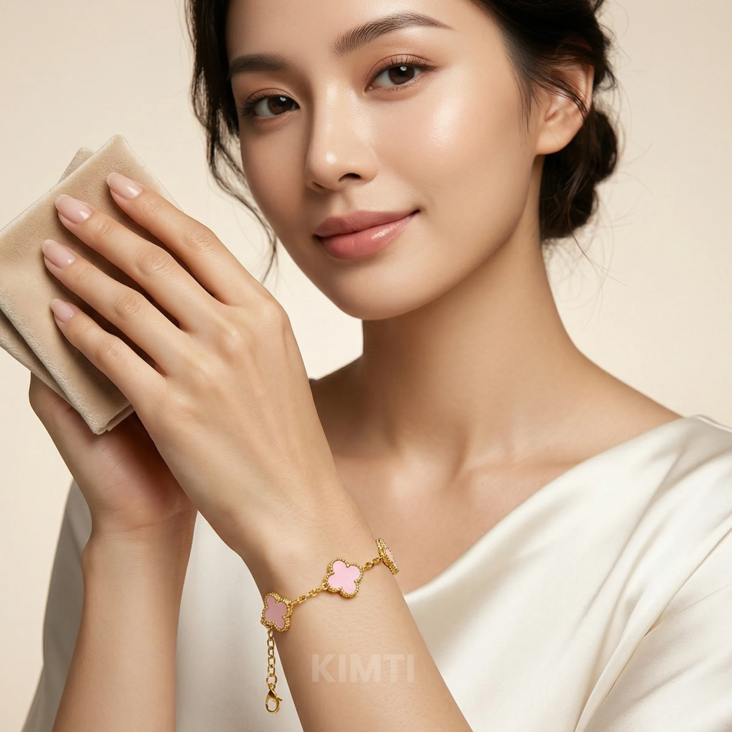 Anti Tarnish Pink Flower Bracelet - Image 4