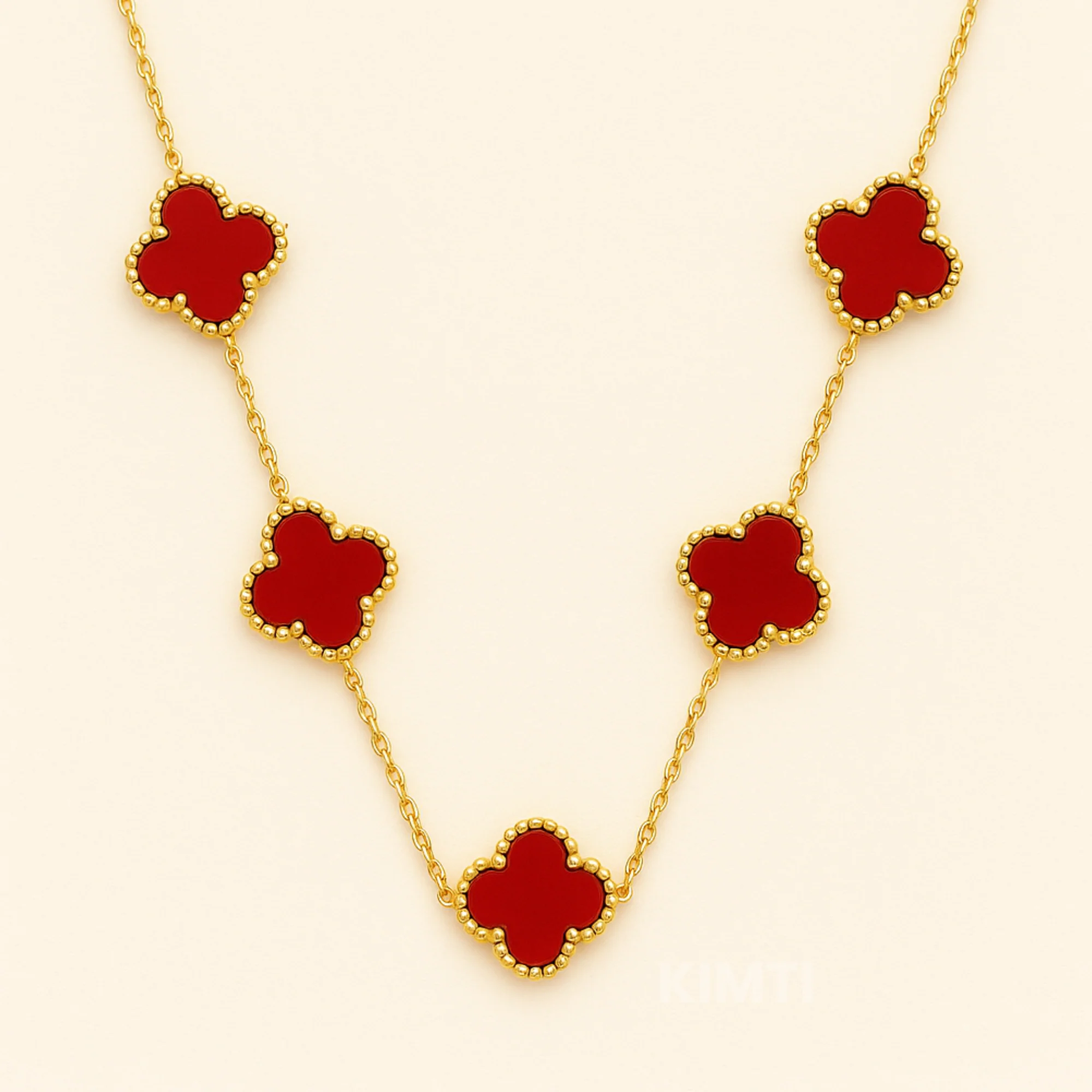 Red Dark Dreamy Clover Anti Tarnish Necklace