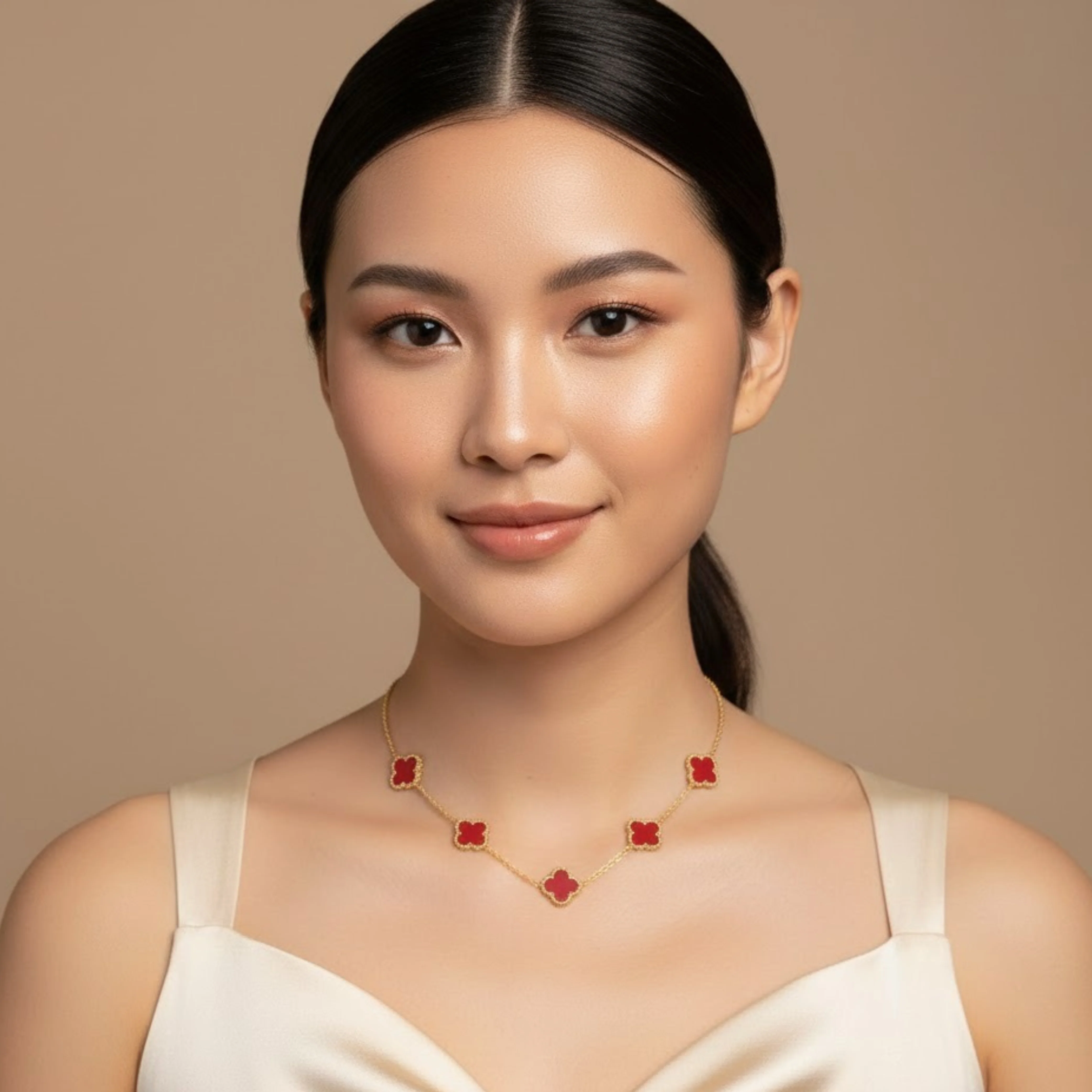 Red Dark Dreamy Clover Anti Tarnish Necklace - Image 2