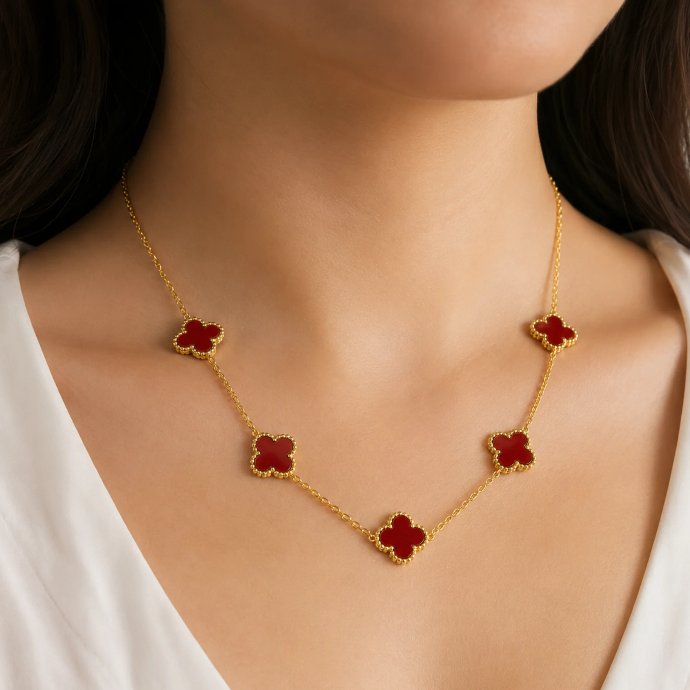 Red Dark Dreamy Clover Anti Tarnish Necklace - Image 4
