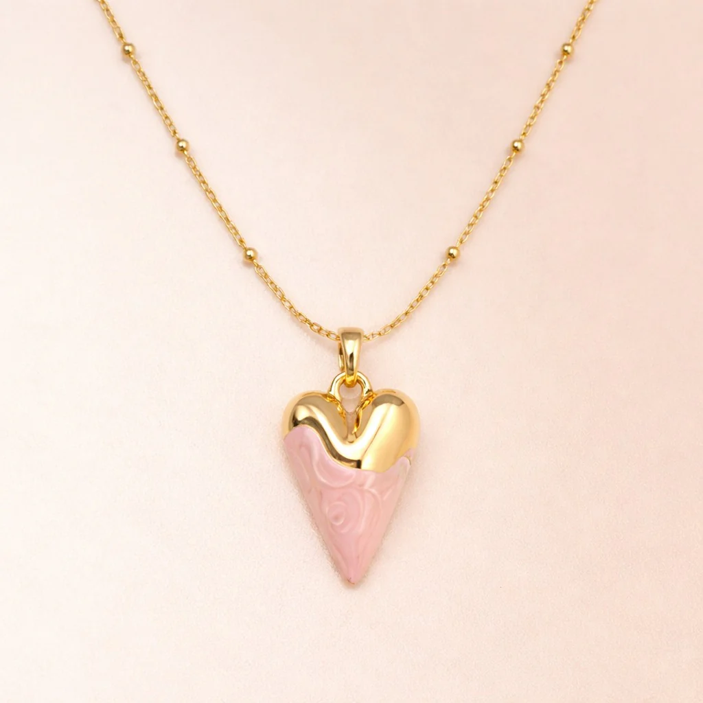 Pink Enamel Heart Charm Necklace - Image 2