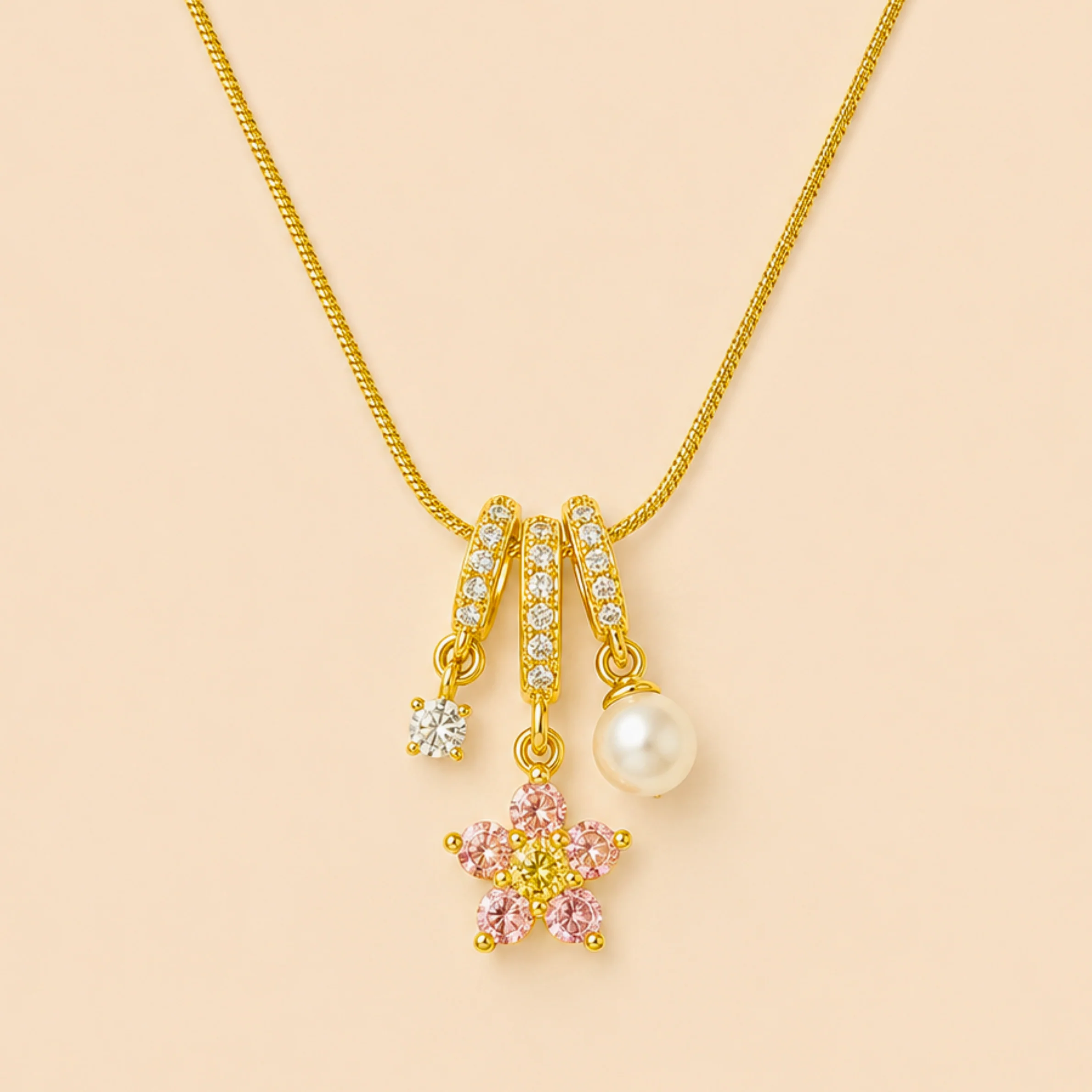 Pink Petal Charm Necklace