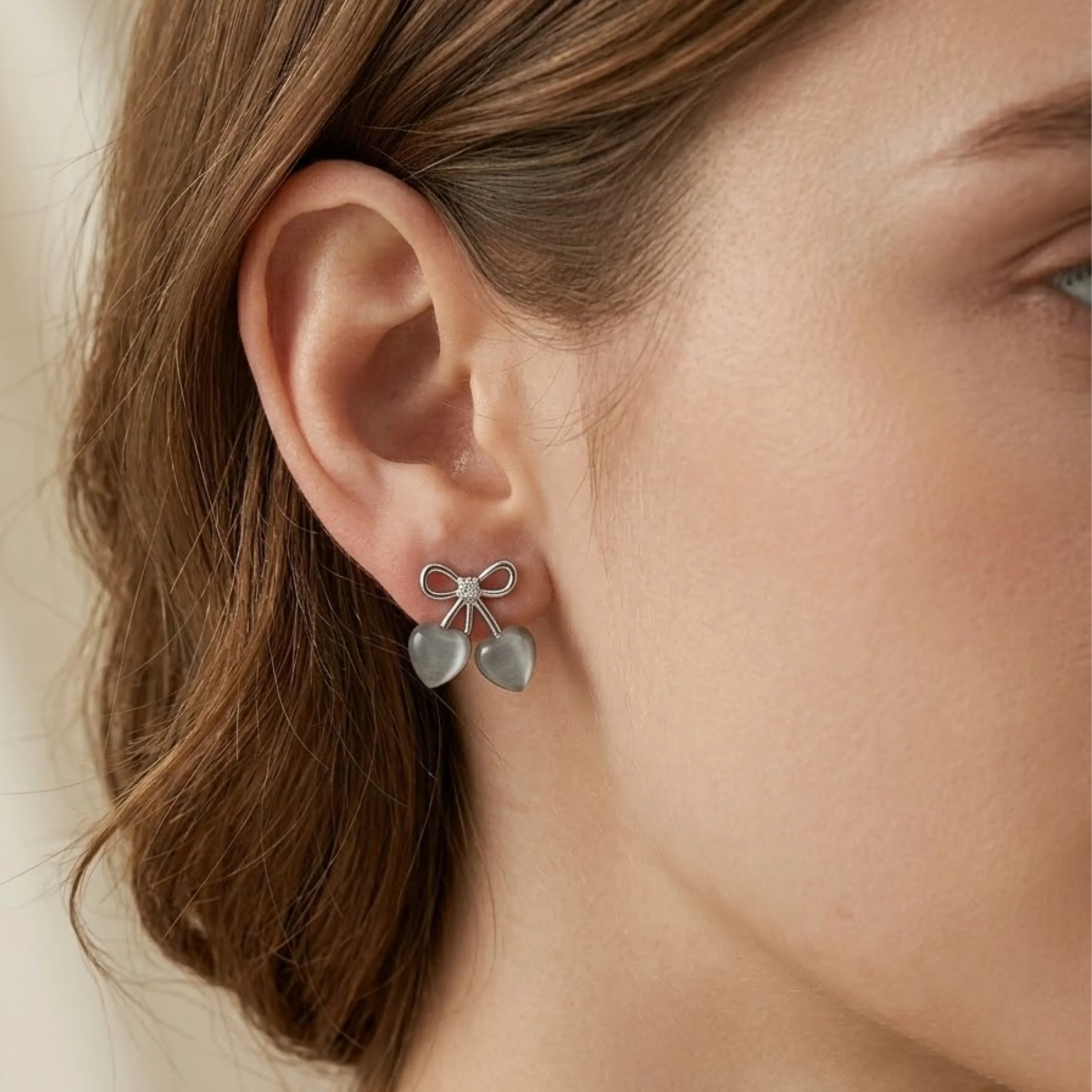 Grey Stud Bow Earring - Image 2