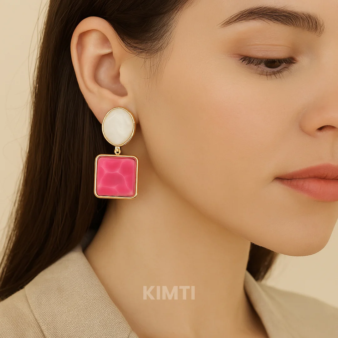 Pink Square Drop Earring - Image 2