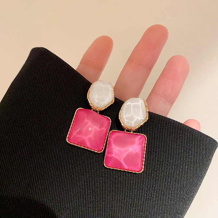 Pink Square Drop Earring - Image 3