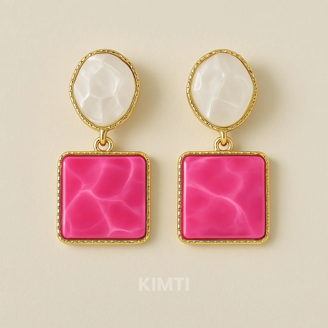 Pink Square Drop Earring - Image 4