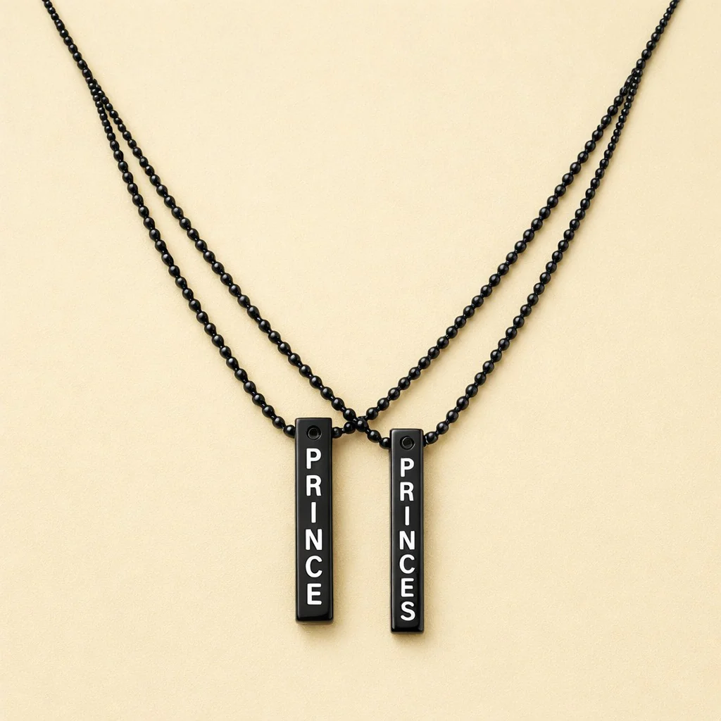 Prince Princess Couple Matching Bar Necklace - Image 2
