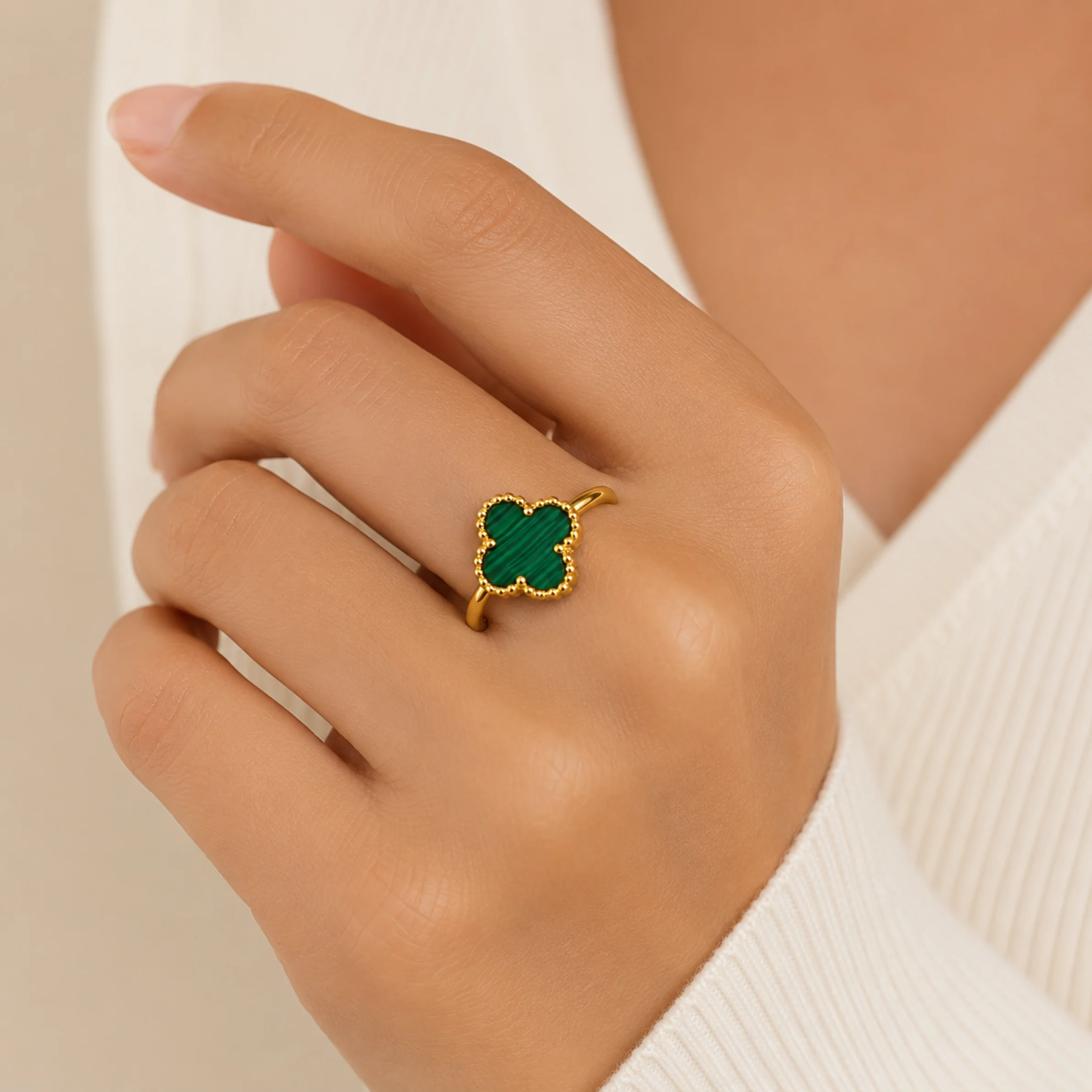 Green Clover Anti Tarnish Ring - Image 3