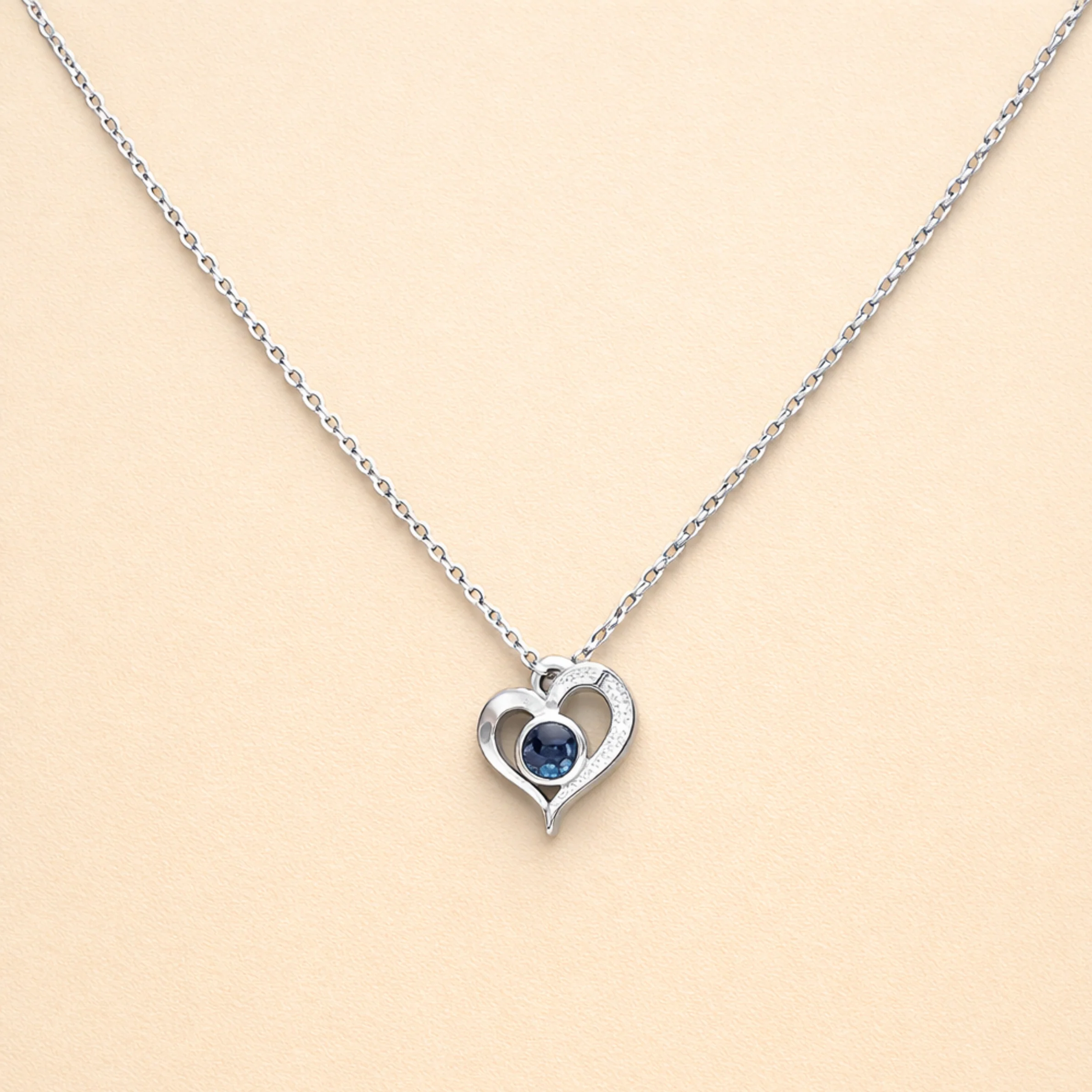 Romantic Blue Stone Heart Necklace - Image 2