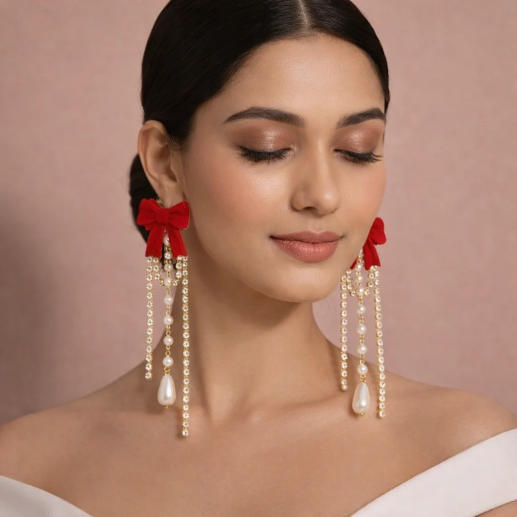 Rouge Ribbon Dangle Earring - Image 2