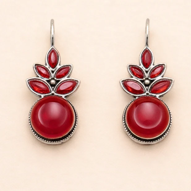 Royal Crimson Charm Oxidised Earrings - Image 2