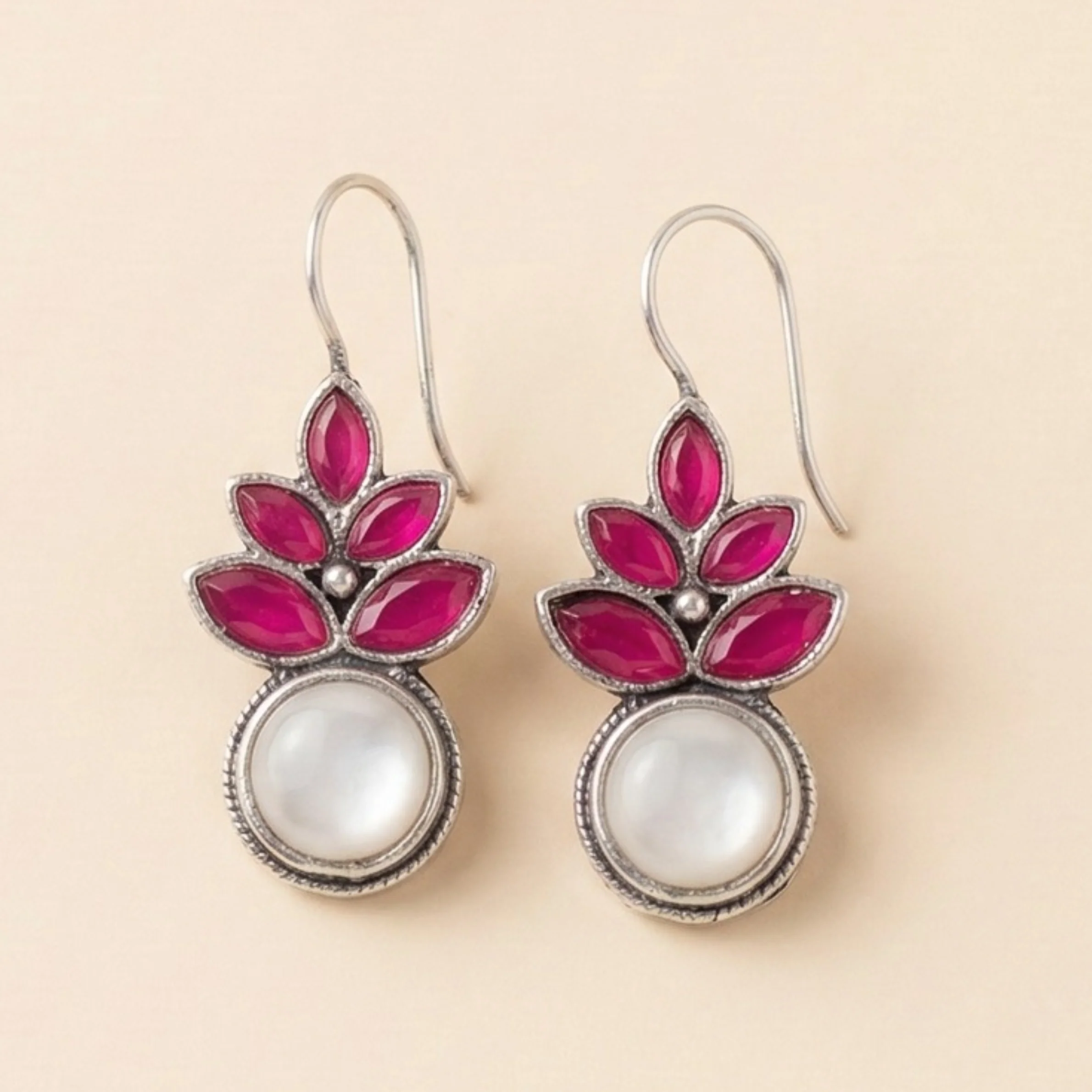Royal Crimson Charm Oxidised Earrings - Image 4