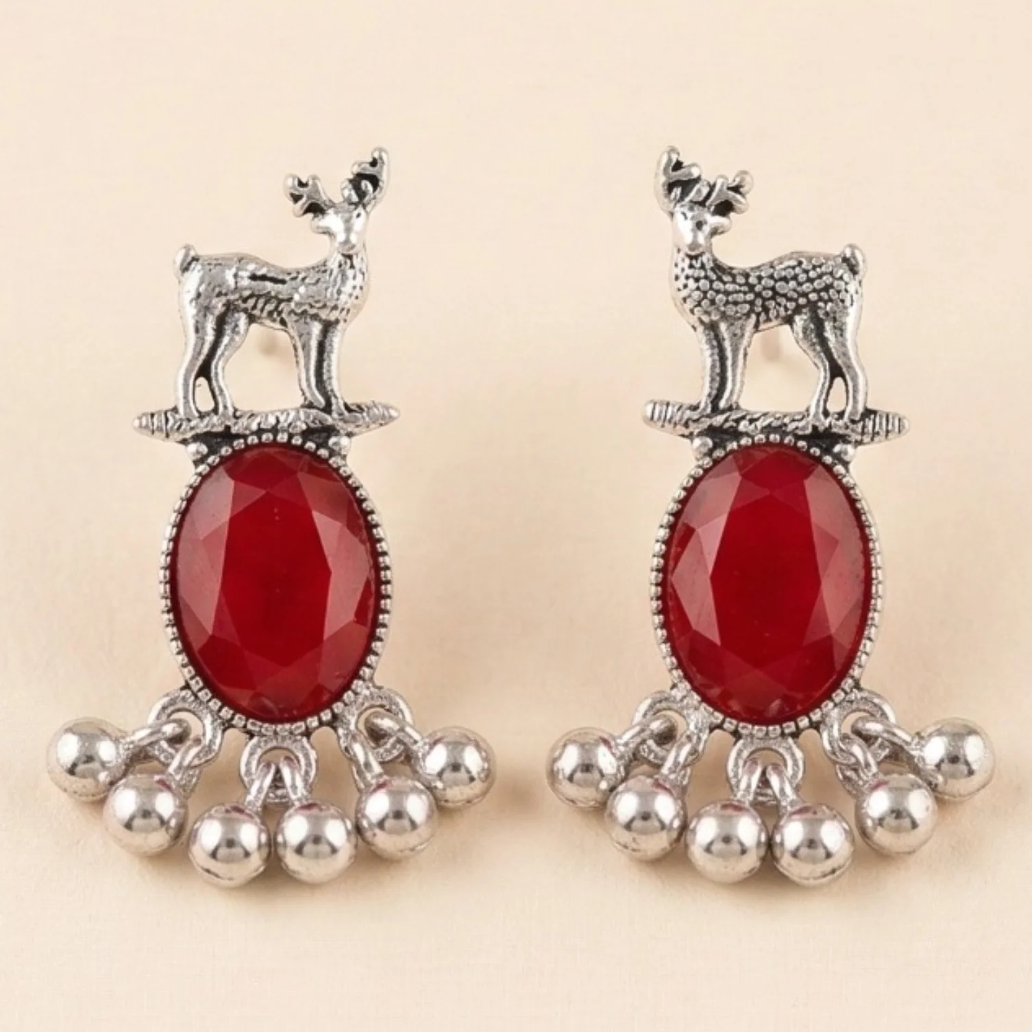 Royal Deer Drop Oxidised Earrings