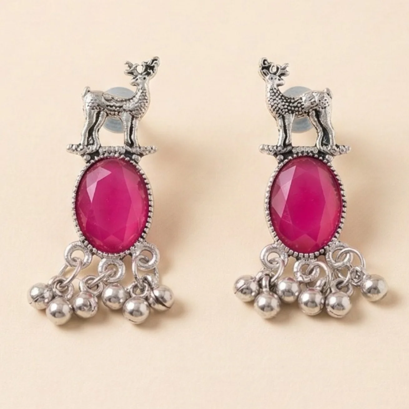 Royal Deer Drop Oxidised Earrings - Image 2