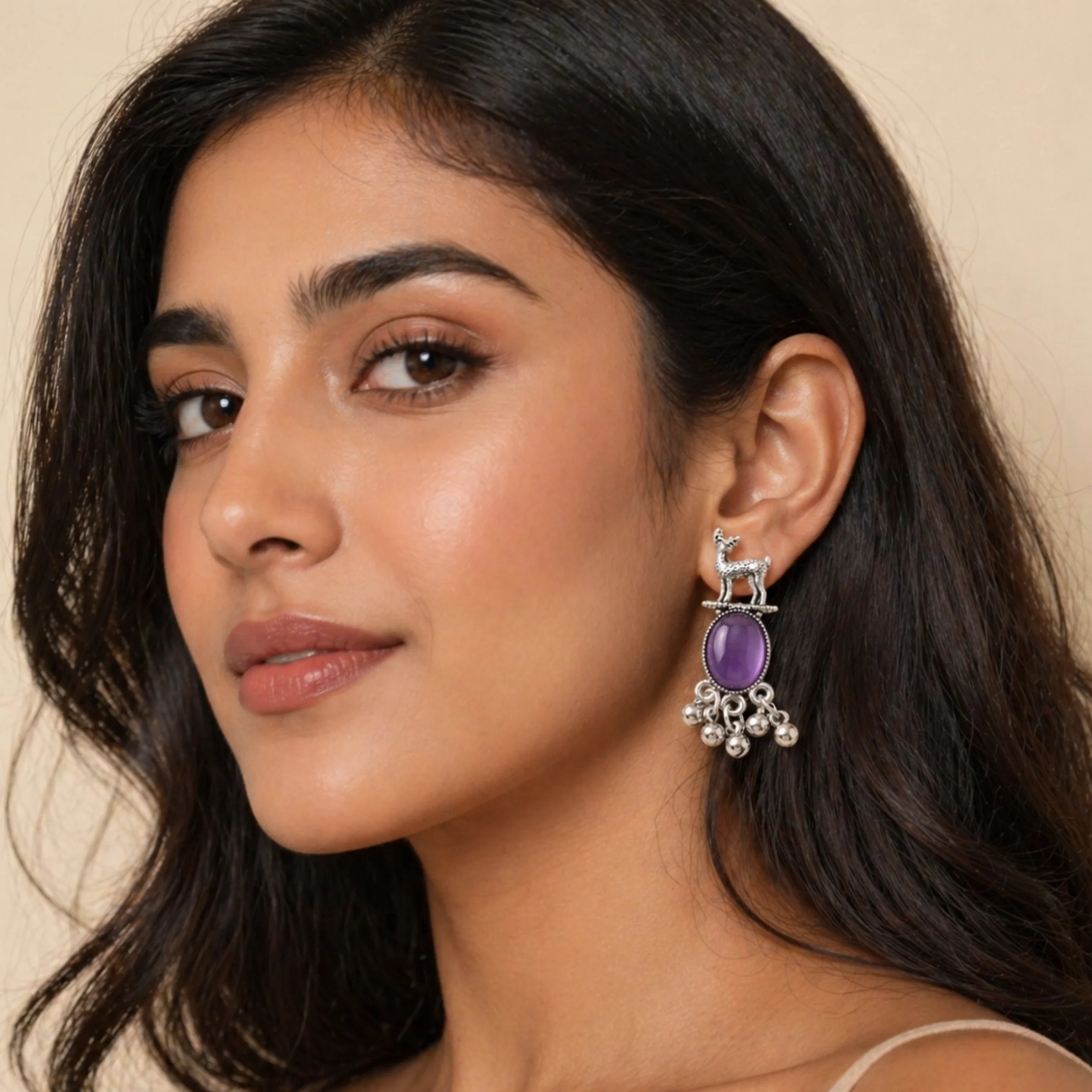 Royal Deer Drop Oxidised Earrings - Image 6