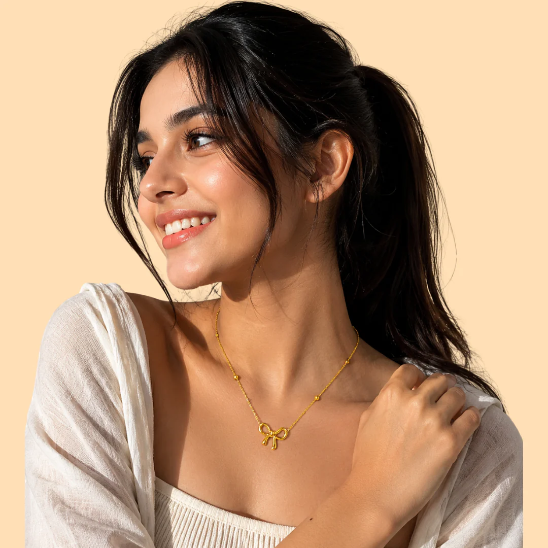 Rs. 299 18K Gold-Plated Infinity Bow Pendant Necklace - Image 2