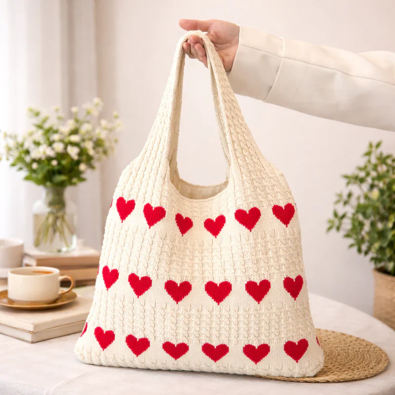 Rs. 699 Cotton Knitted Heart Pattern Tote Bag