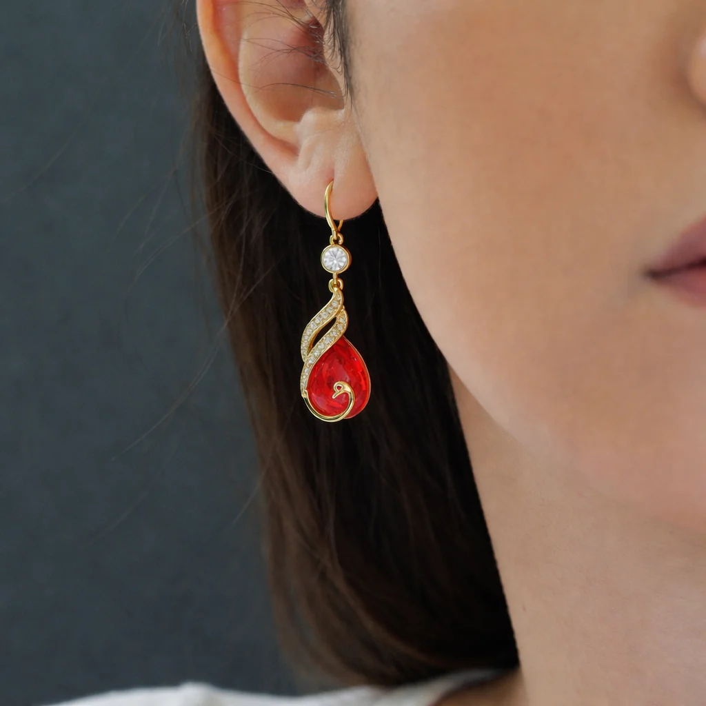 Ruby Swirl Elegance Drops Earring - Image 2