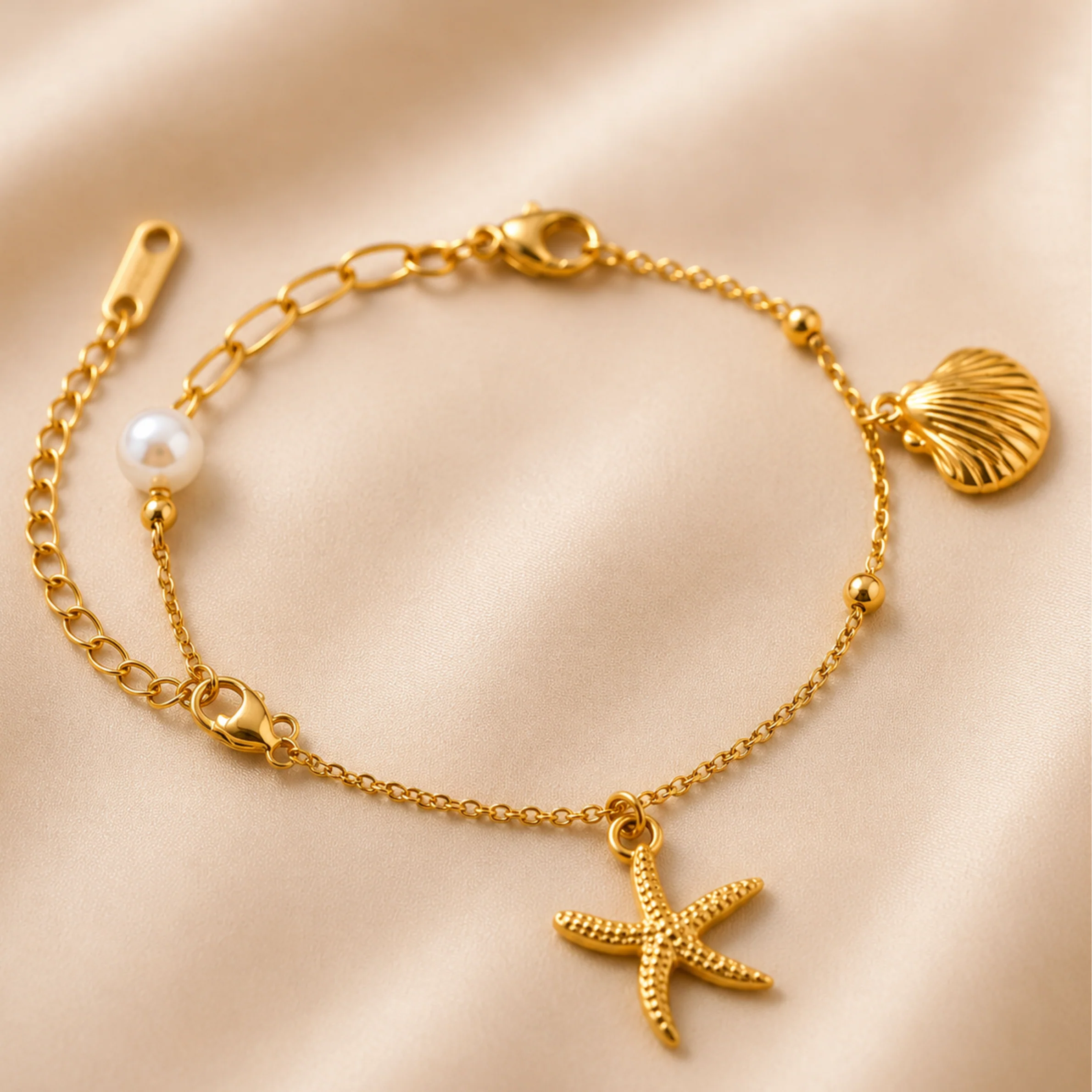 Sea Shell Charm Gold Bracelet - Image 2