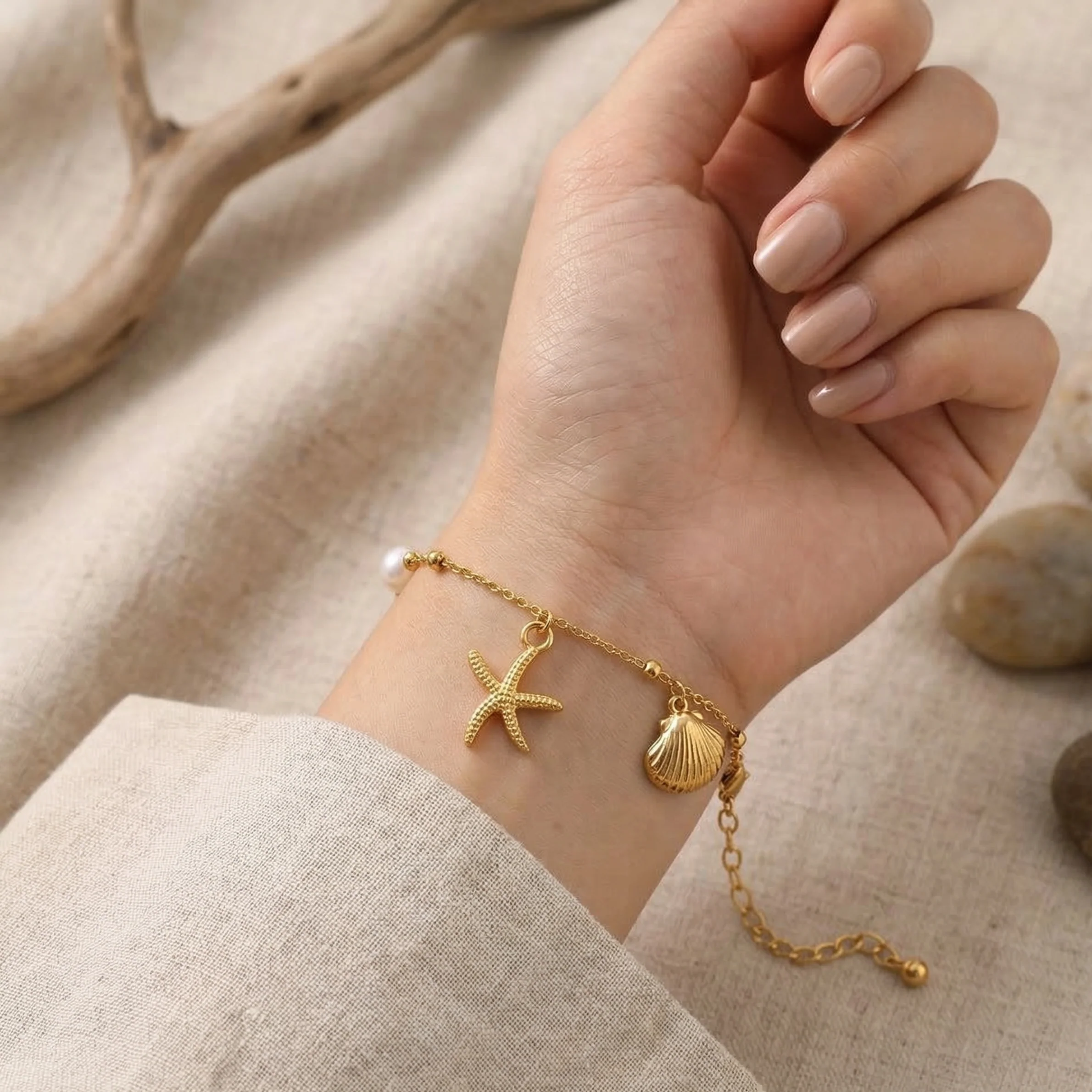 Sea Shell Charm Gold Bracelet - Image 3