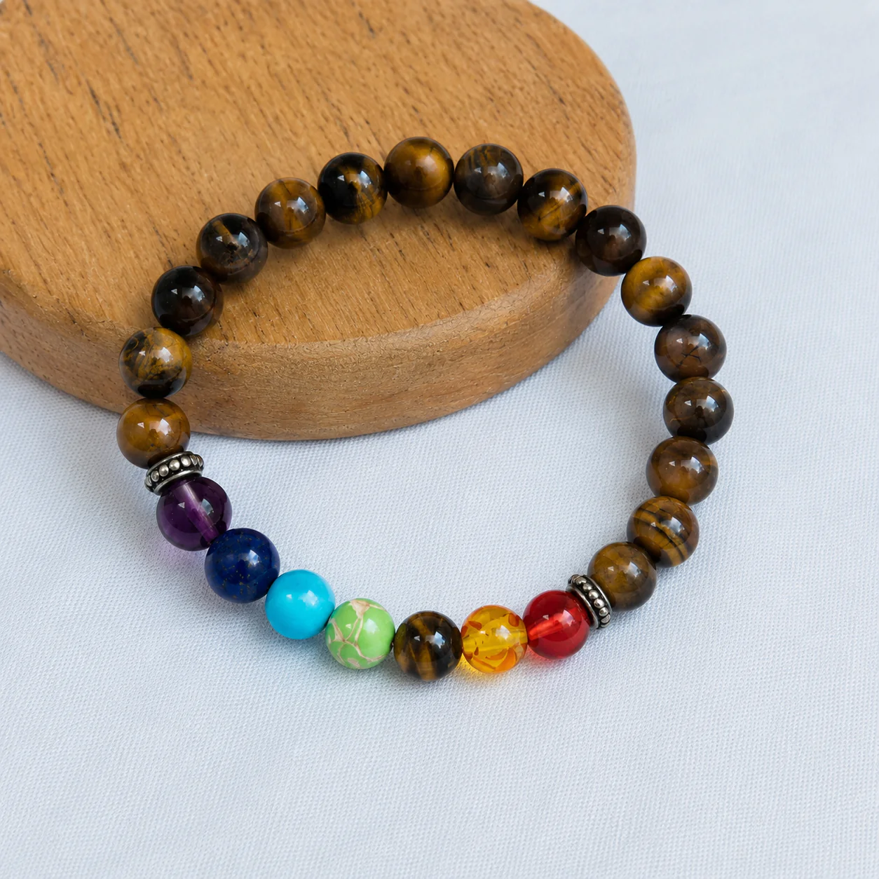 Seven Chakra Energy Stone Bead & Natural Tiger Eye Bracelet