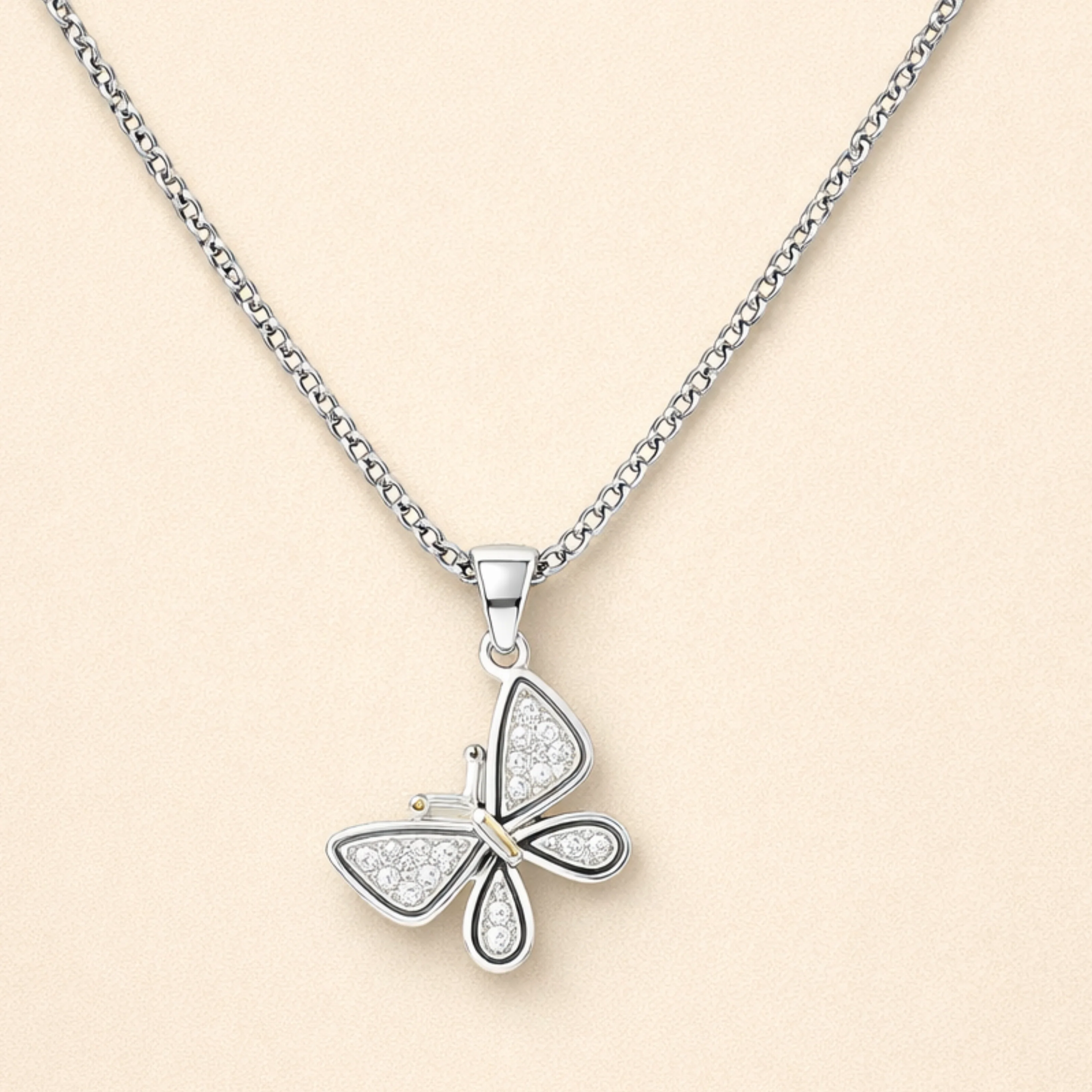 Silver Butterfly Crystal Pendant Necklace - Image 2