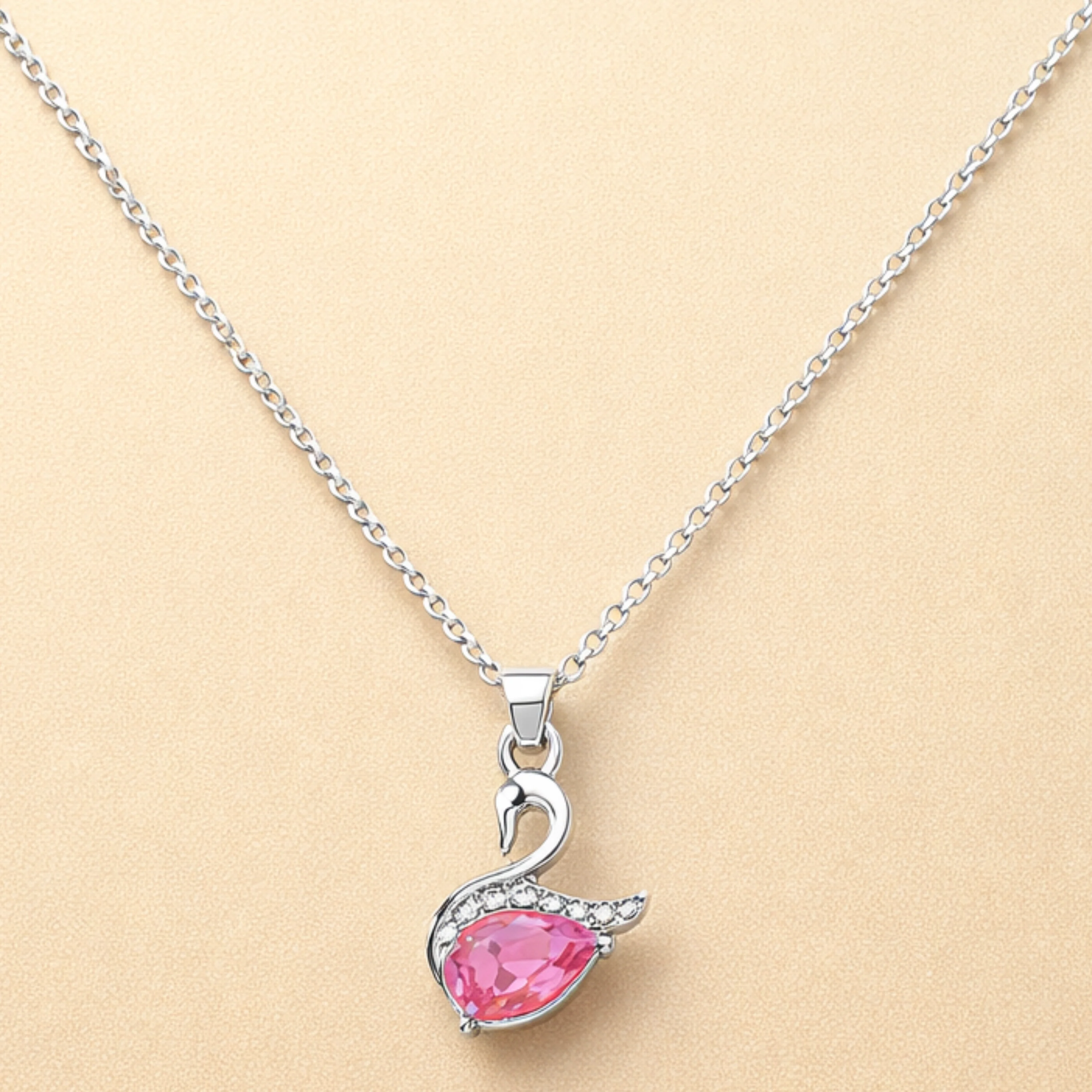 Pink Stone Swan Pendant Necklace - Image 2