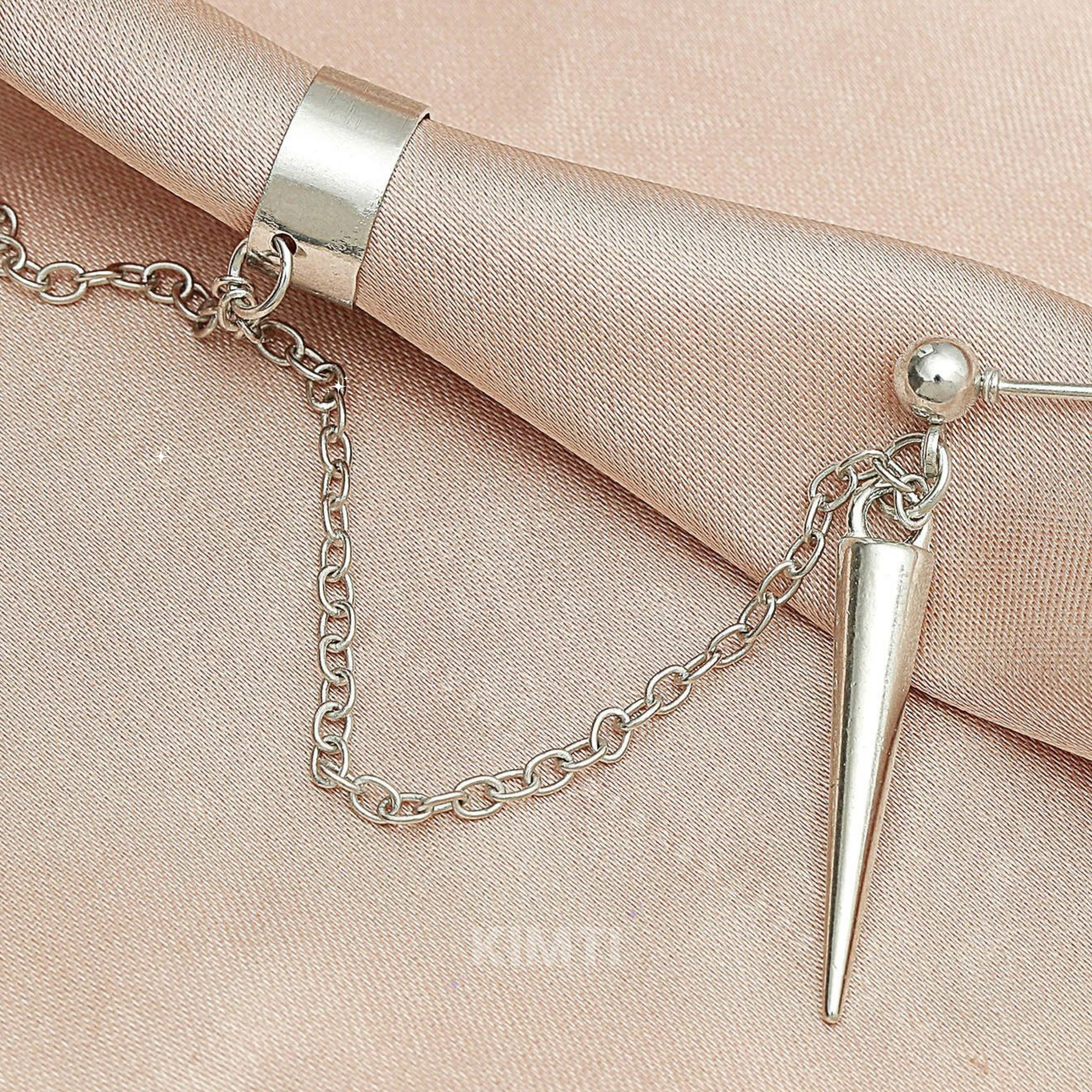 Silver Chain Pointed Ear Cuff Earring - Image 3