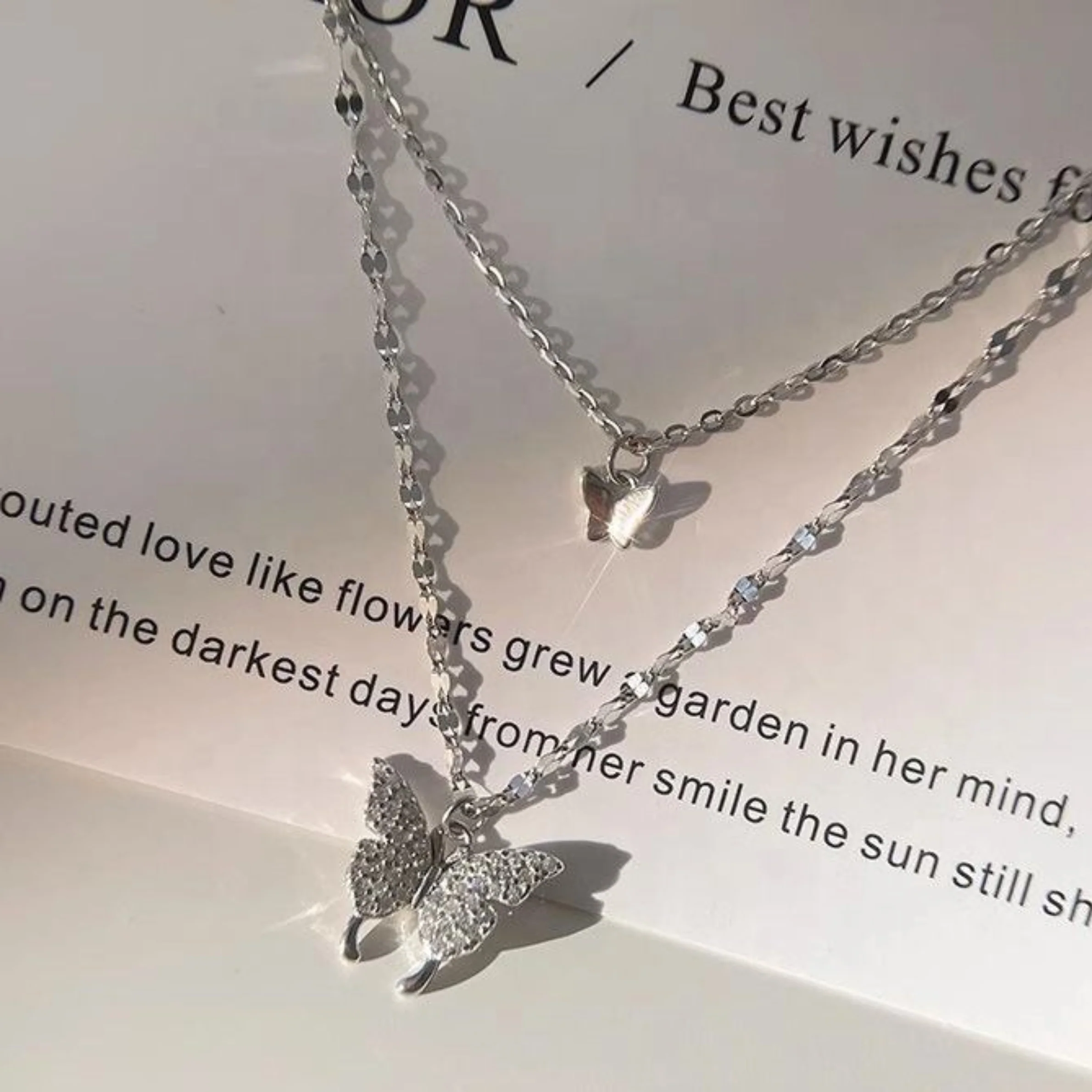 Silver Flutter Butterfly Layered Necklace - Image 2