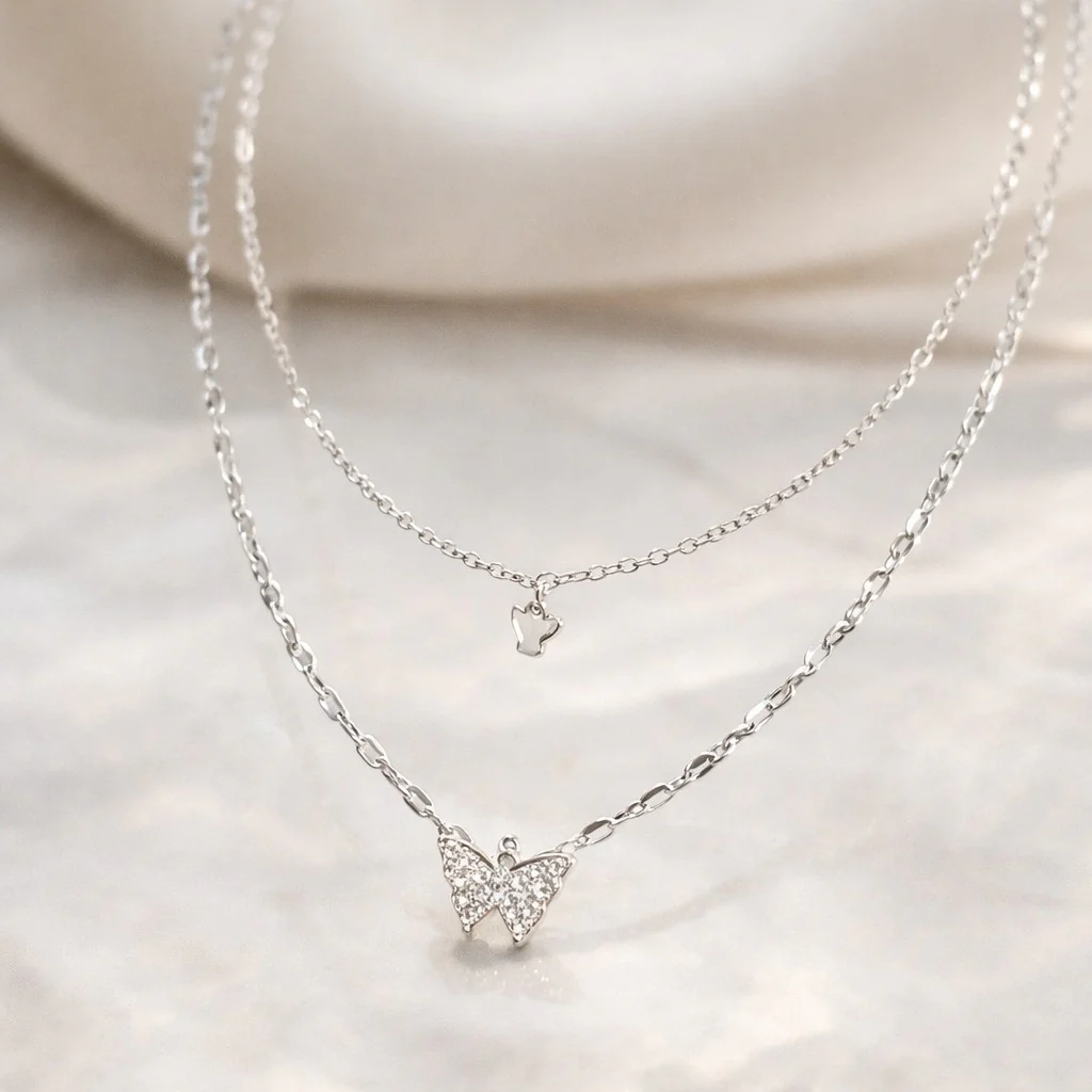 Silver Flutter Butterfly Layered Necklace - Image 3