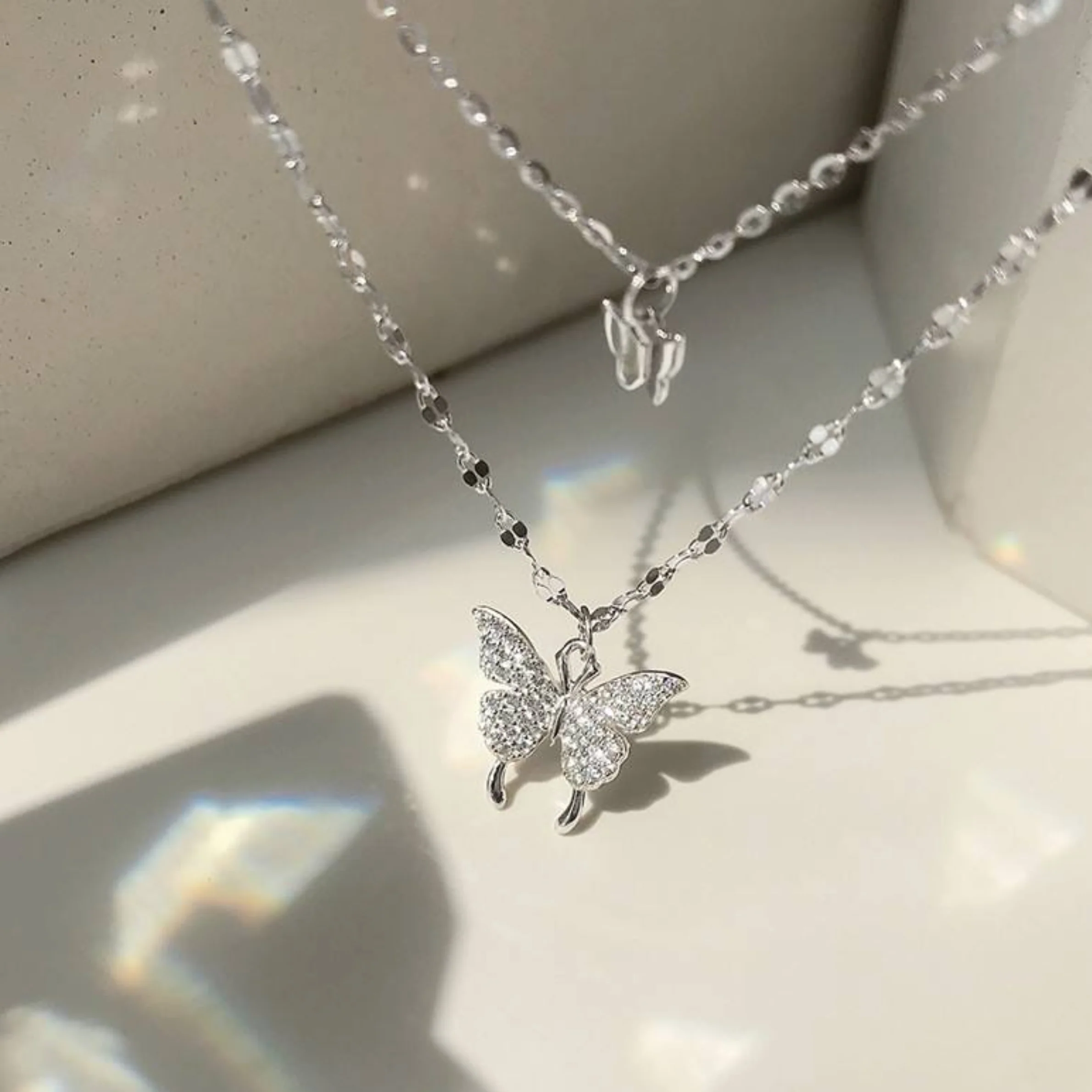 Silver Flutter Butterfly Layered Necklace - Image 4