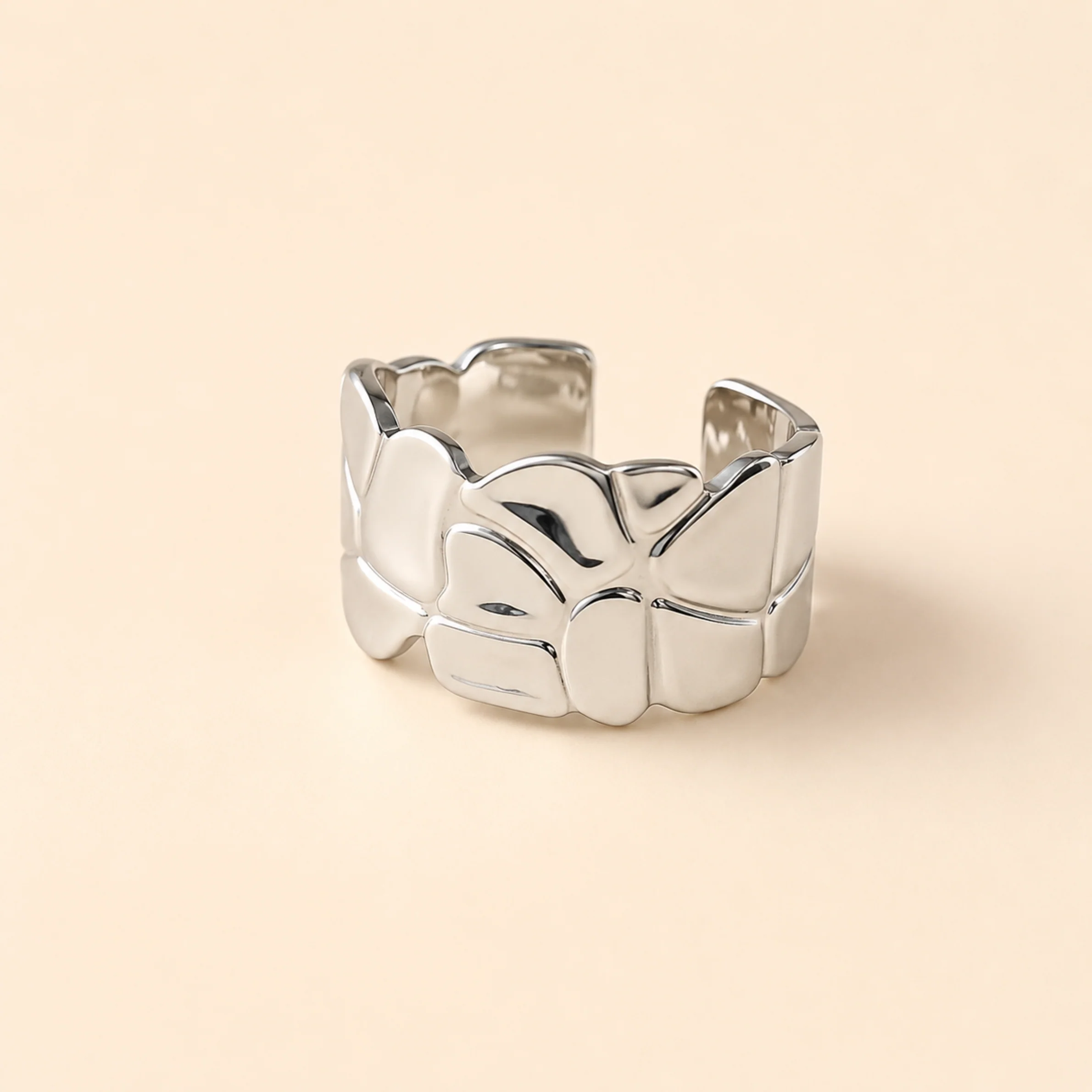 Silver Plated Floral Mirror Ring